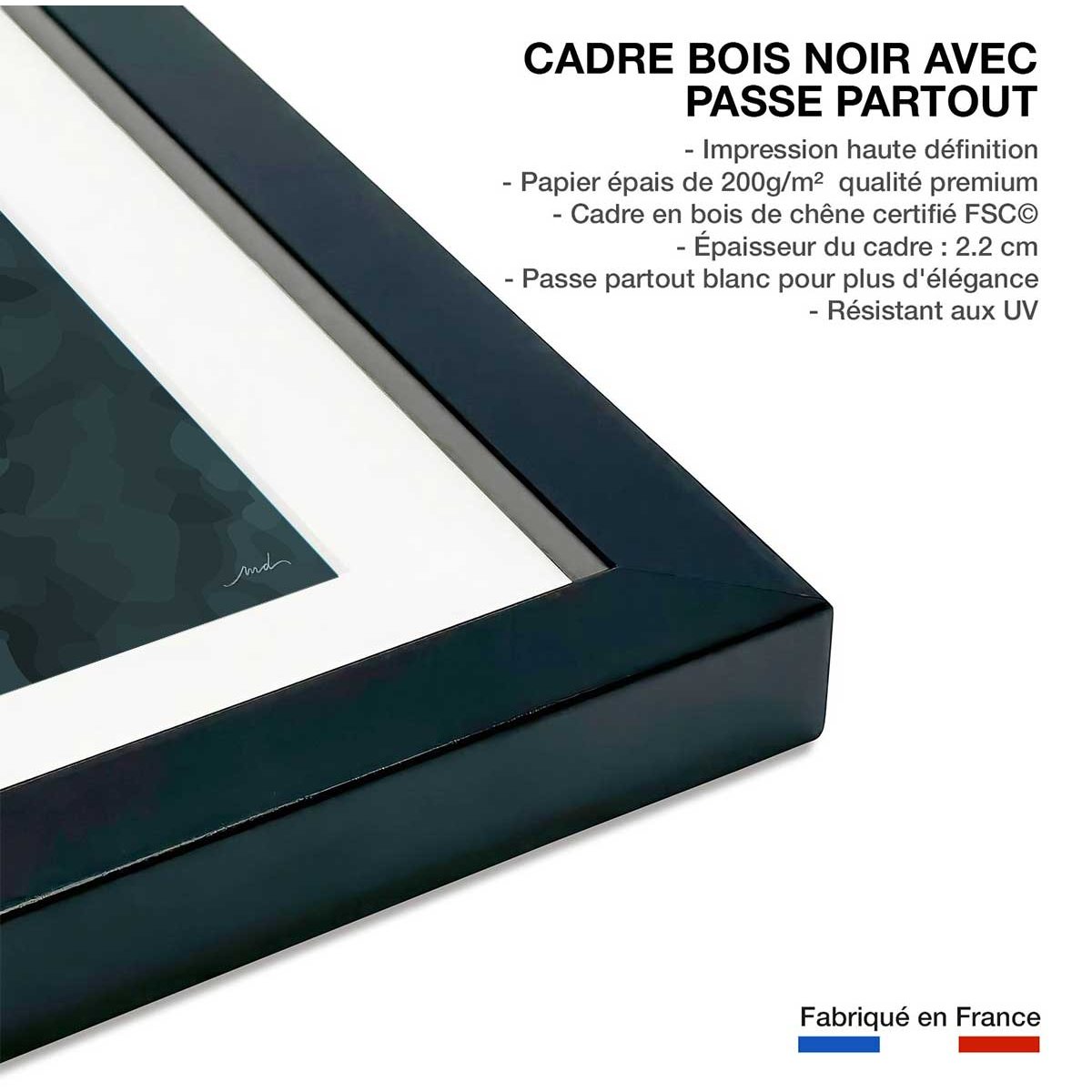 Affiche pierre labradorite affiche + cadre en bois - noir, HEXOA