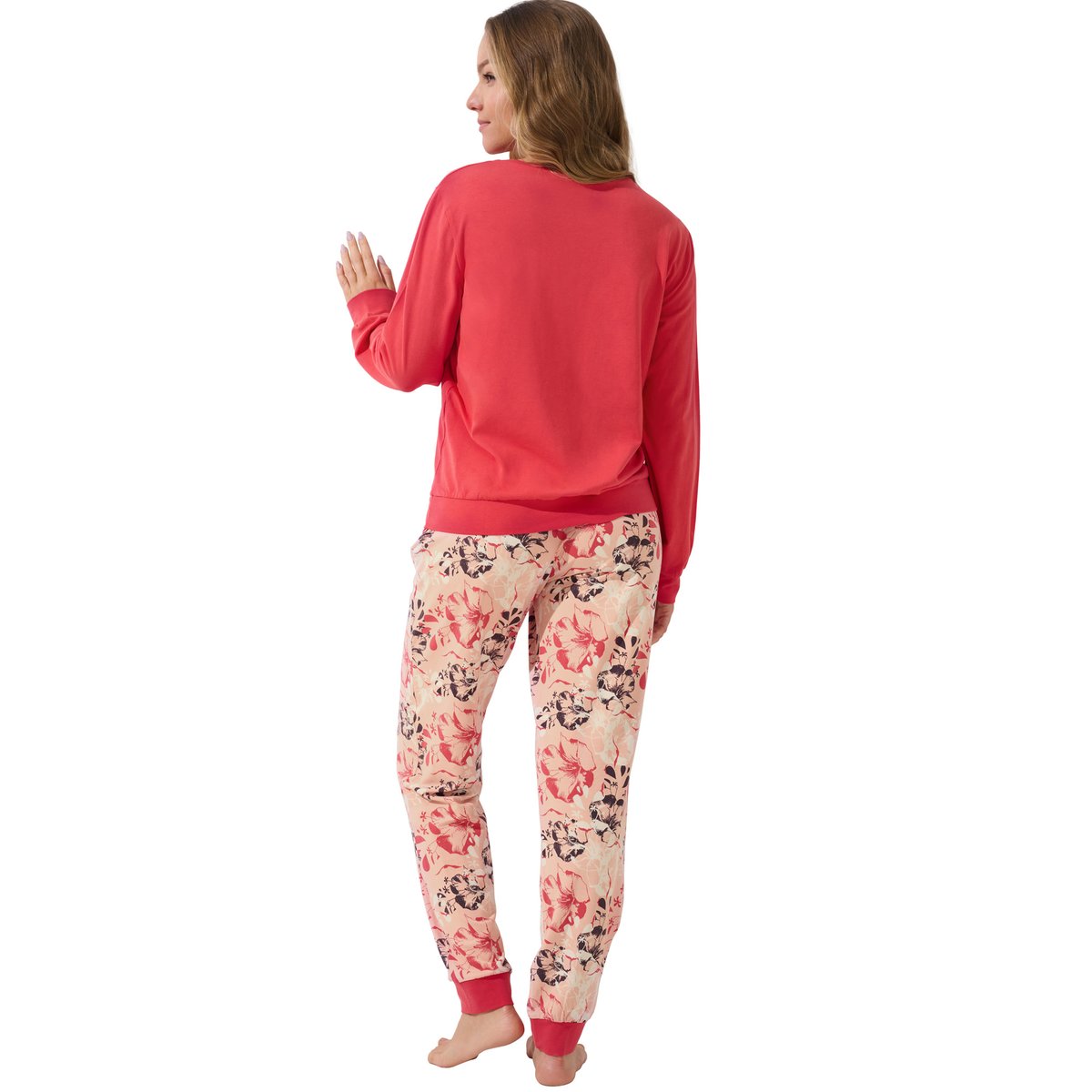 Pyjama pantalon resserré top manches longues Ocean corail, LISCA
