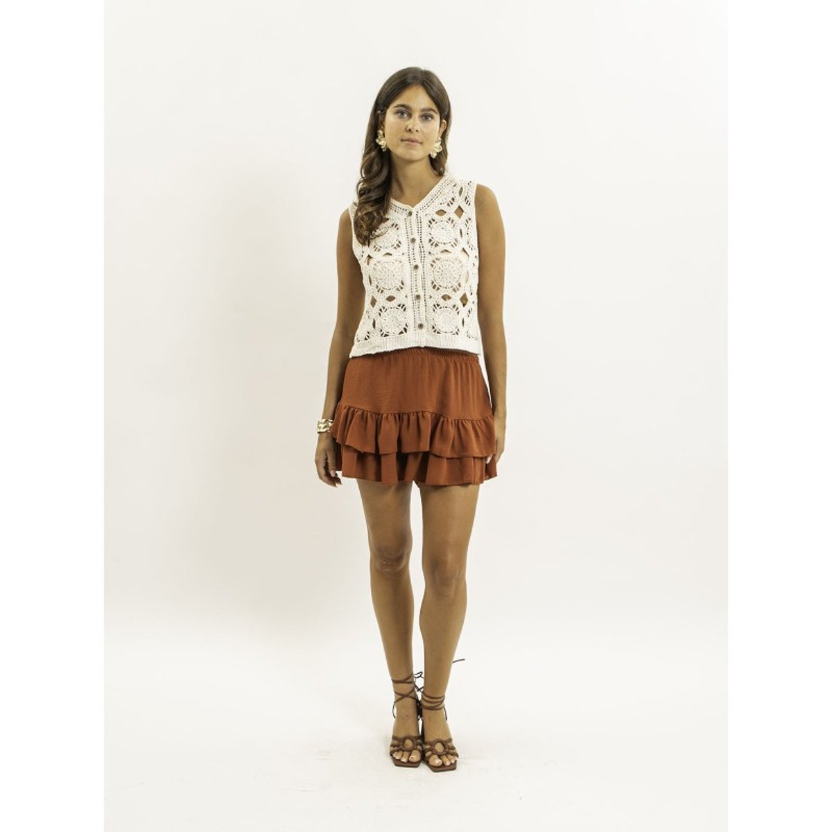 Short à Volants Effet Jupe Xepine rouge brique, DONA LISA