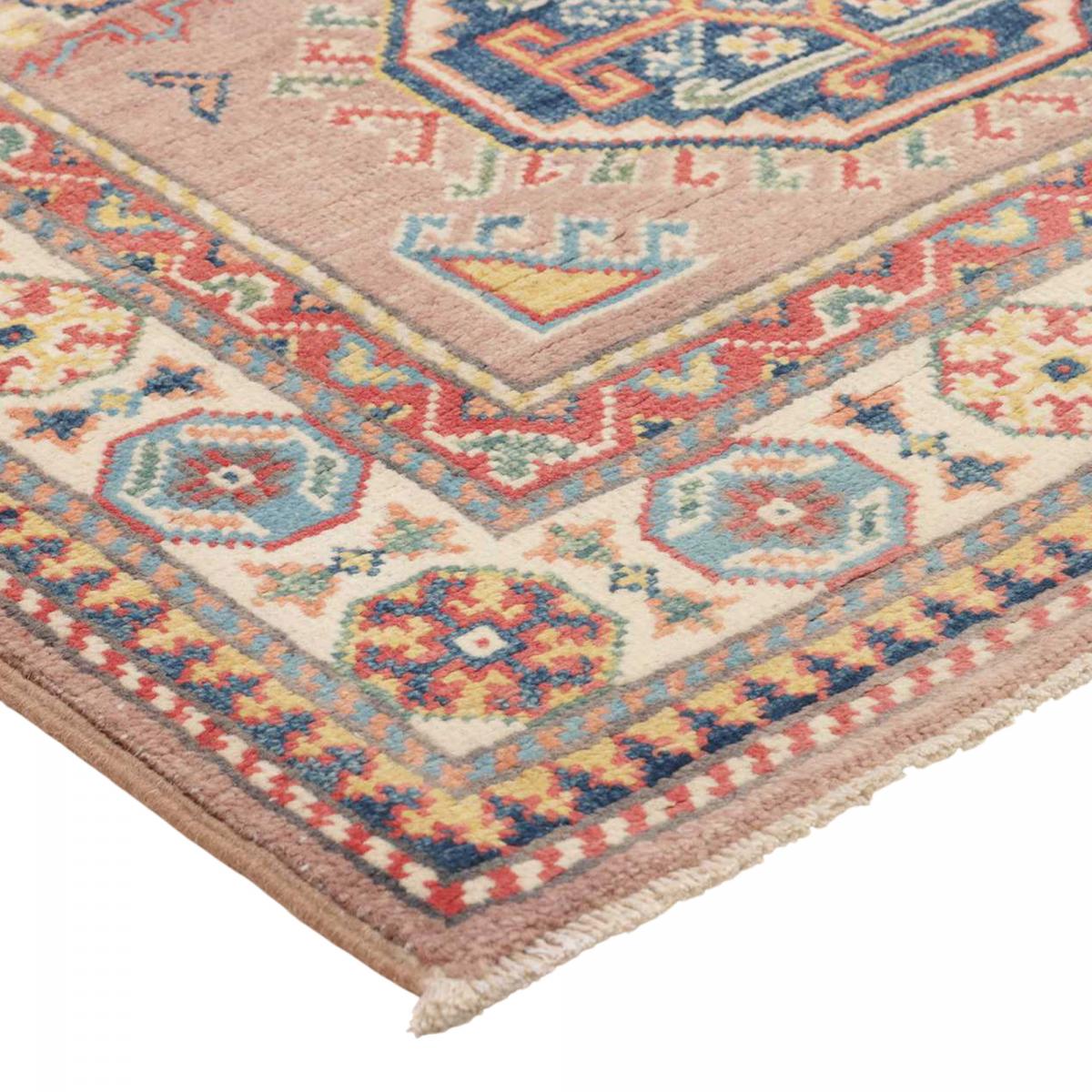 Tapis d'orient géométrique, noué main en laine, KAZAK CO 51 rose, bleu, crème, UN AMOUR DE TAPIS
