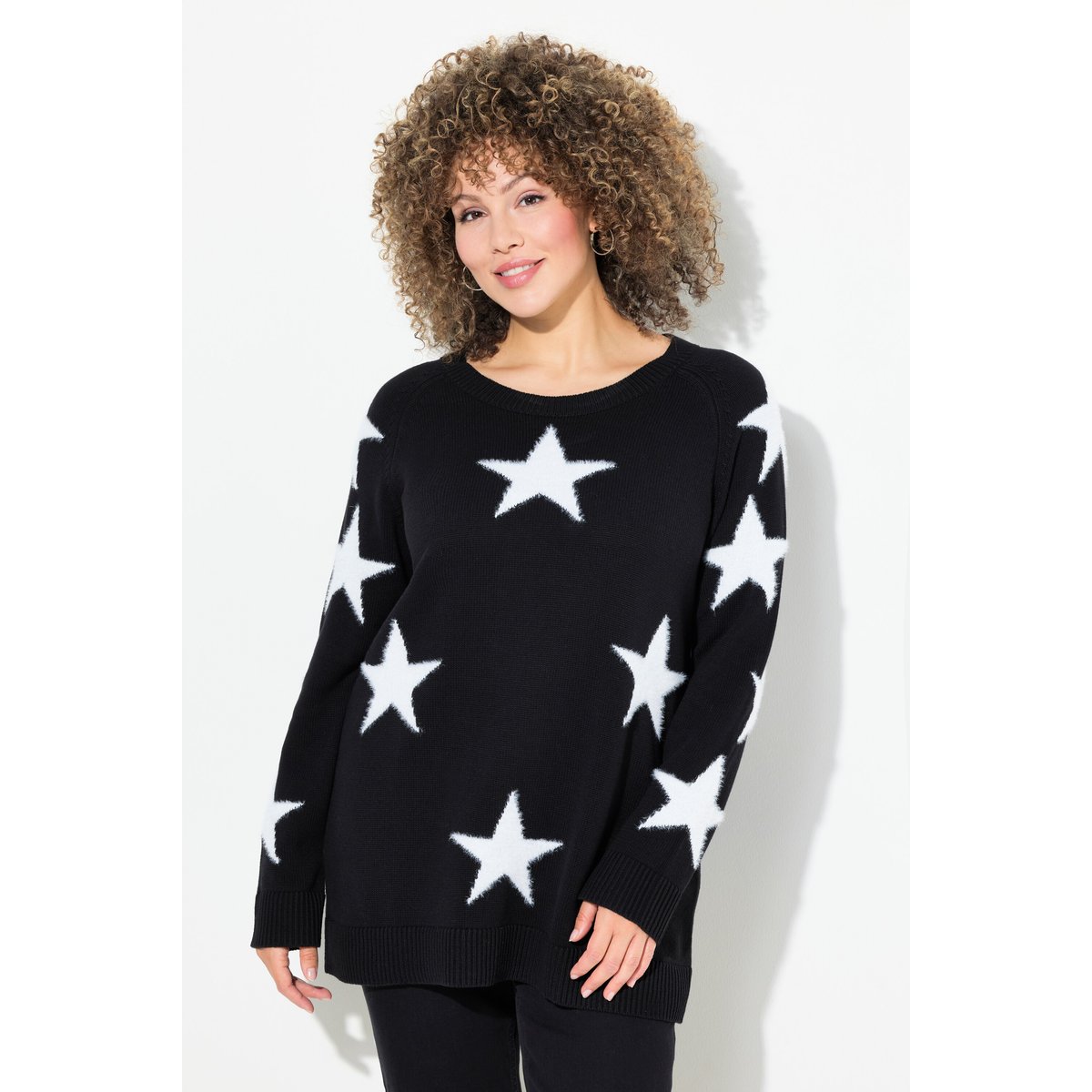 Pull à col rond et manches longues raglan noir, ULLA POPKEN