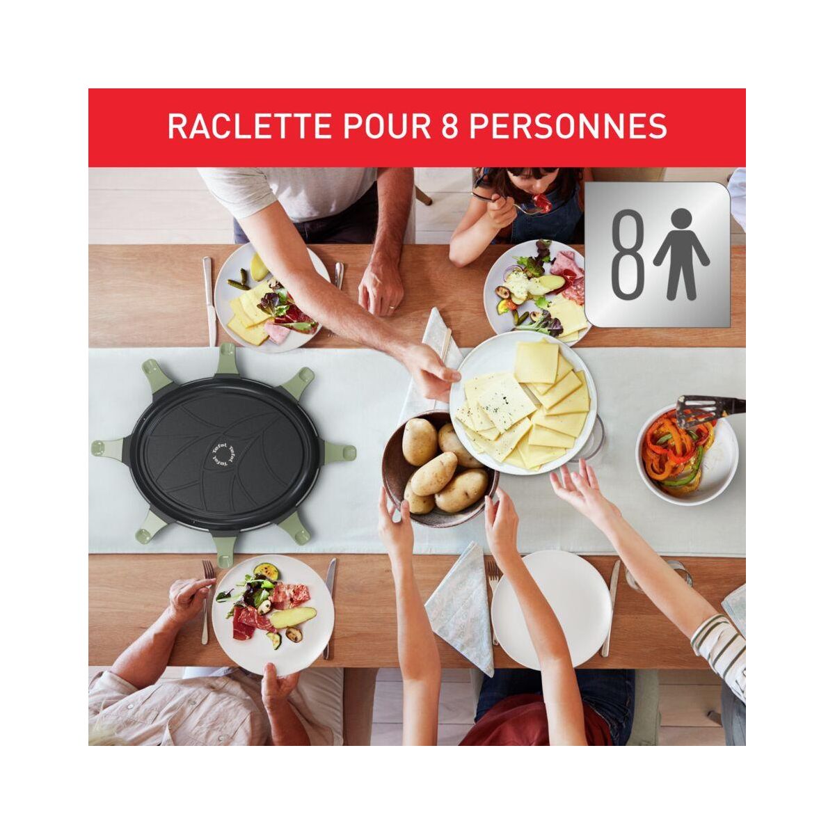 Raclette RE31E810 eco 8 coupelles noir noir, TEFAL