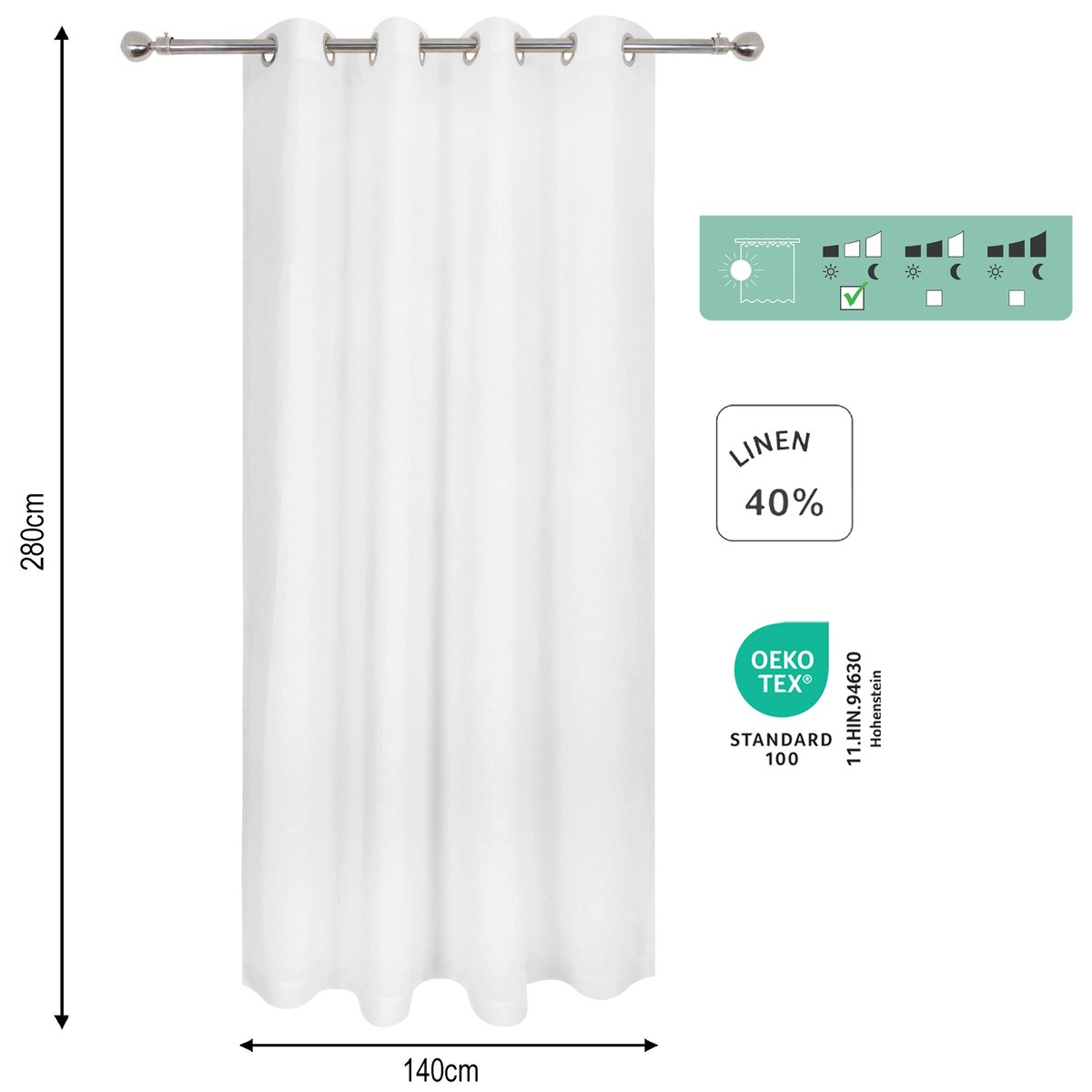 Voilage en coton et lin, ELARA blanc, INSPIRE