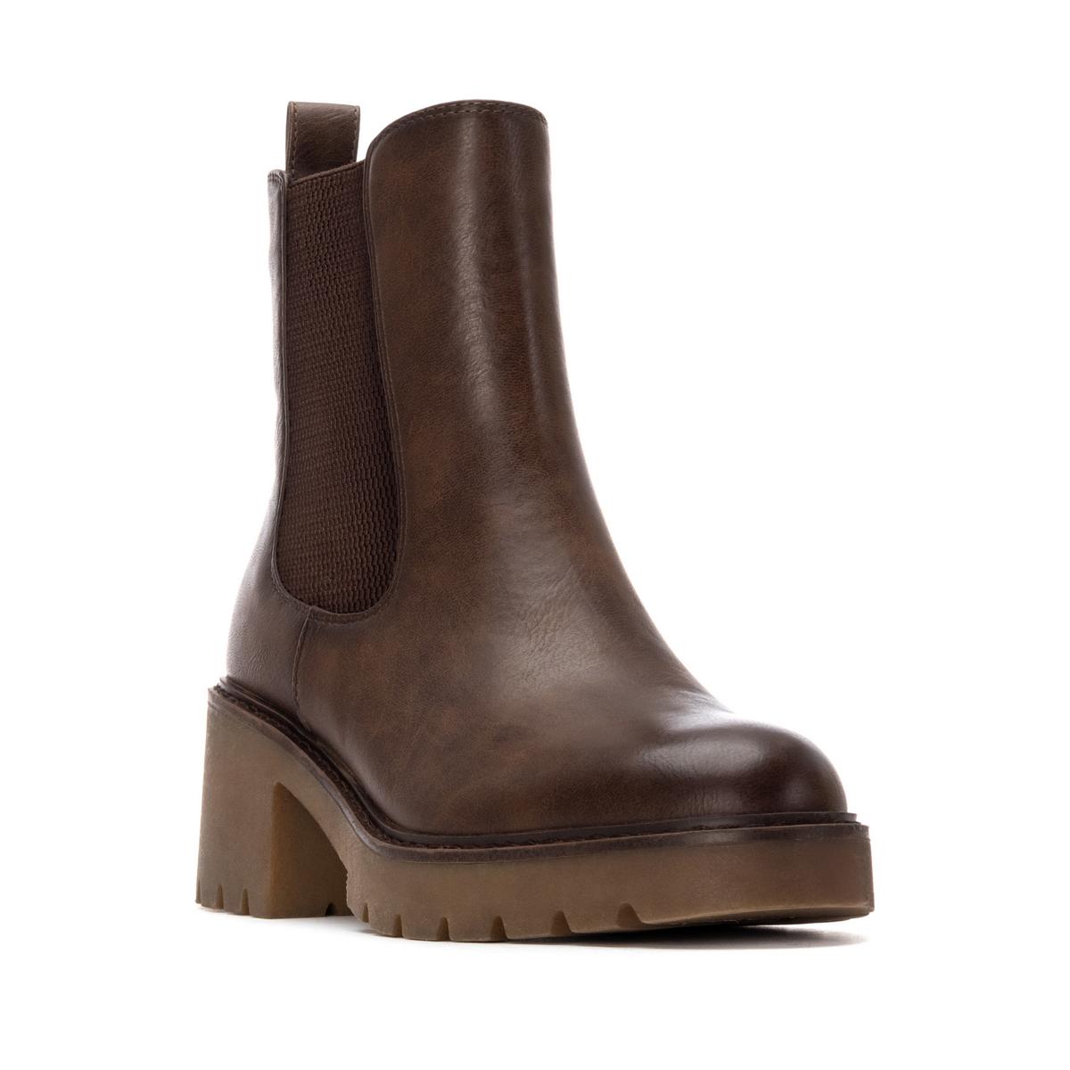 Bottine Chelsea Talon Décontractée Fermeture éclair brun, REFRESH