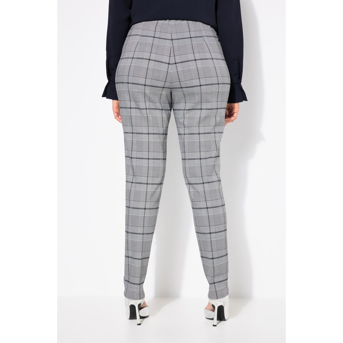 Pantalon à carreaux et pinces avec jambe marine foncé, ULLA POPKEN