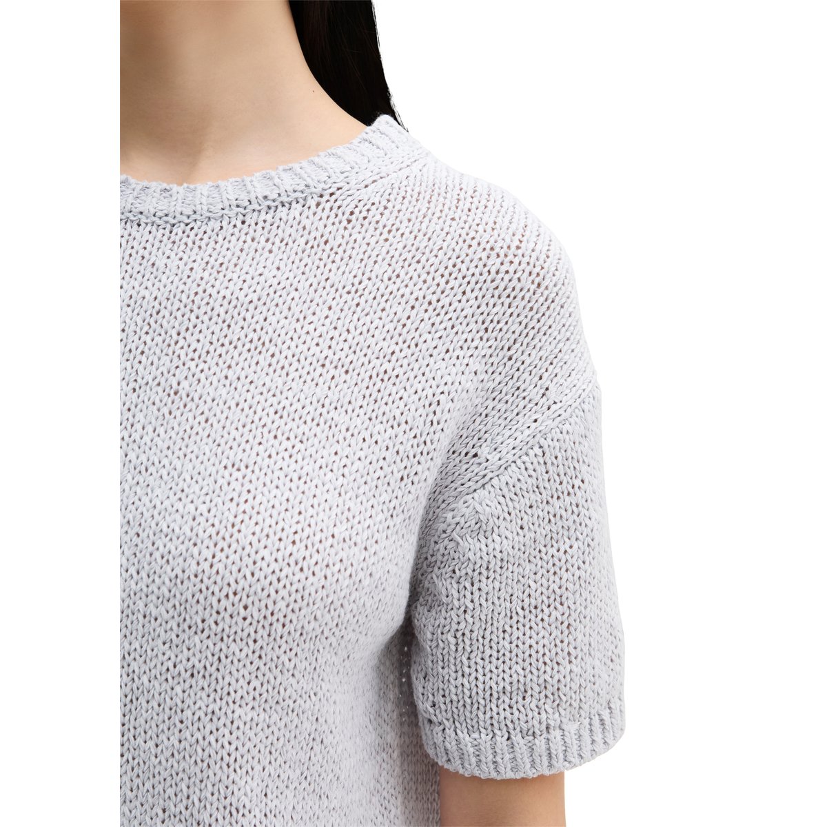 Pull à manches courtes loose en fil à bandelettes bleu clair, MARC O'POLO