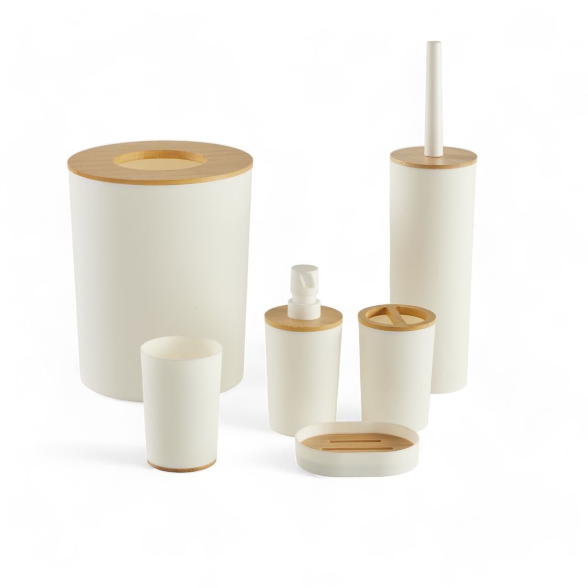 Set de 6 accessoires de salle de bain et WC avec bambou BATHROOM blanc, UTILITY