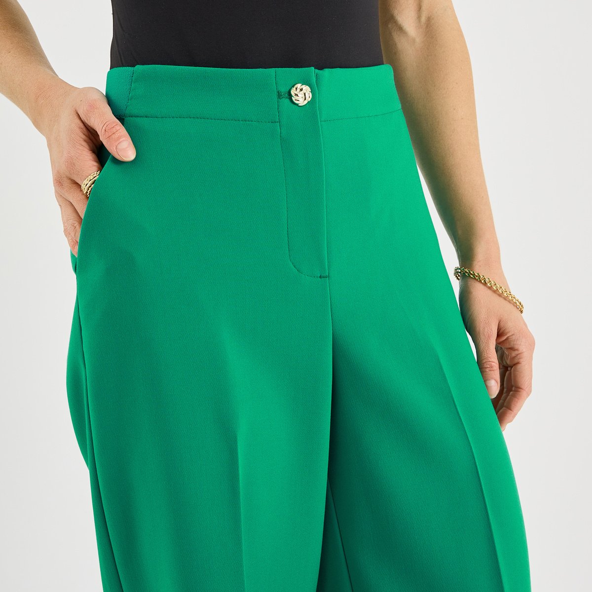 Pantalon large taille élastiquée vert, GRAIN DE MALICE