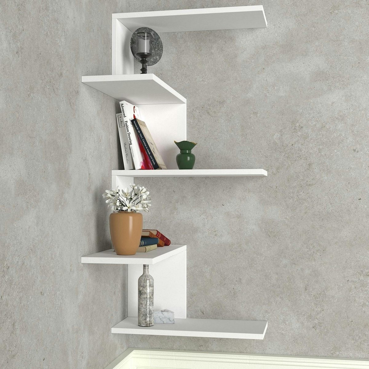 Etagère murale d'angle 5 plateaux MARFA blanc, PIER IMPORT