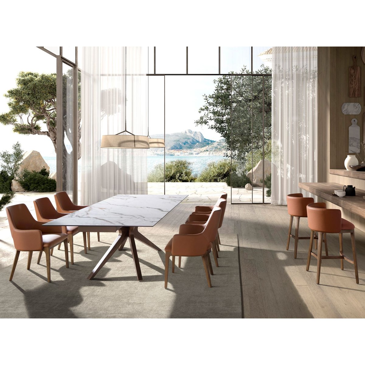 Tabouret en simili cuir marron | noyer, ANGEL CERDA