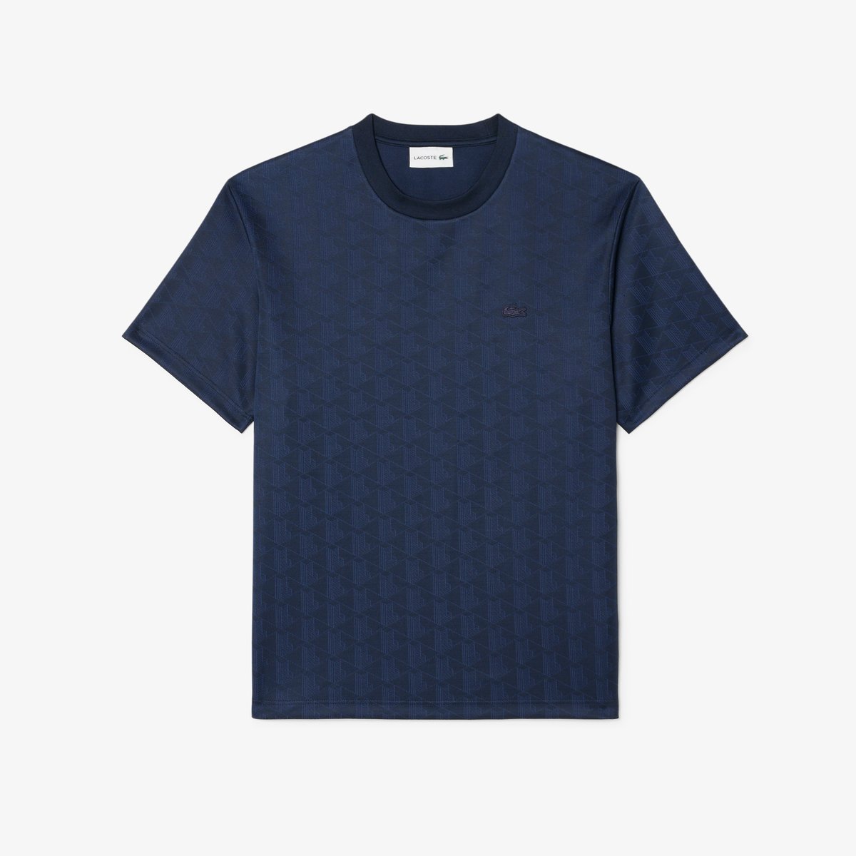 T-shirt jacquard monogramme bleu-166, LACOSTE