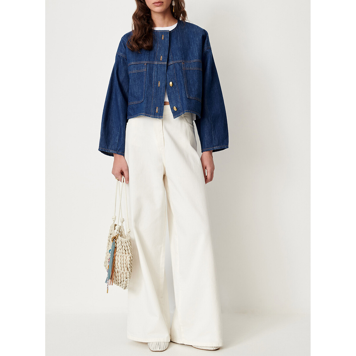 Veste en denim à col rond, ALMODIVA denim bleu, SESSUN
