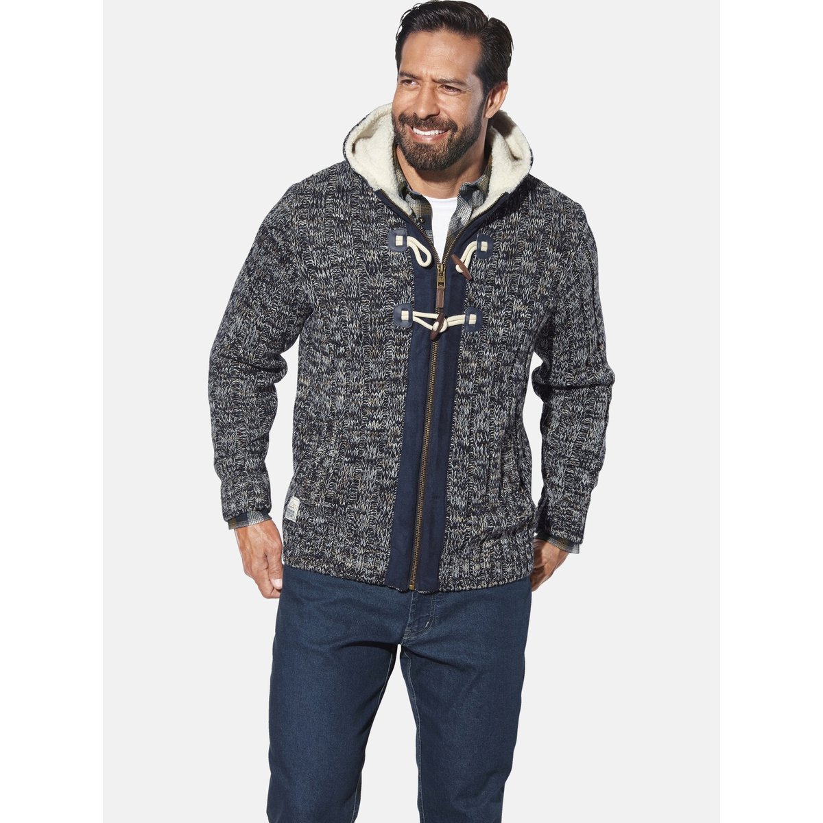 Gilet en maille outdoor EIRBORG bleu foncé mélange, JAN VANDERSTORM