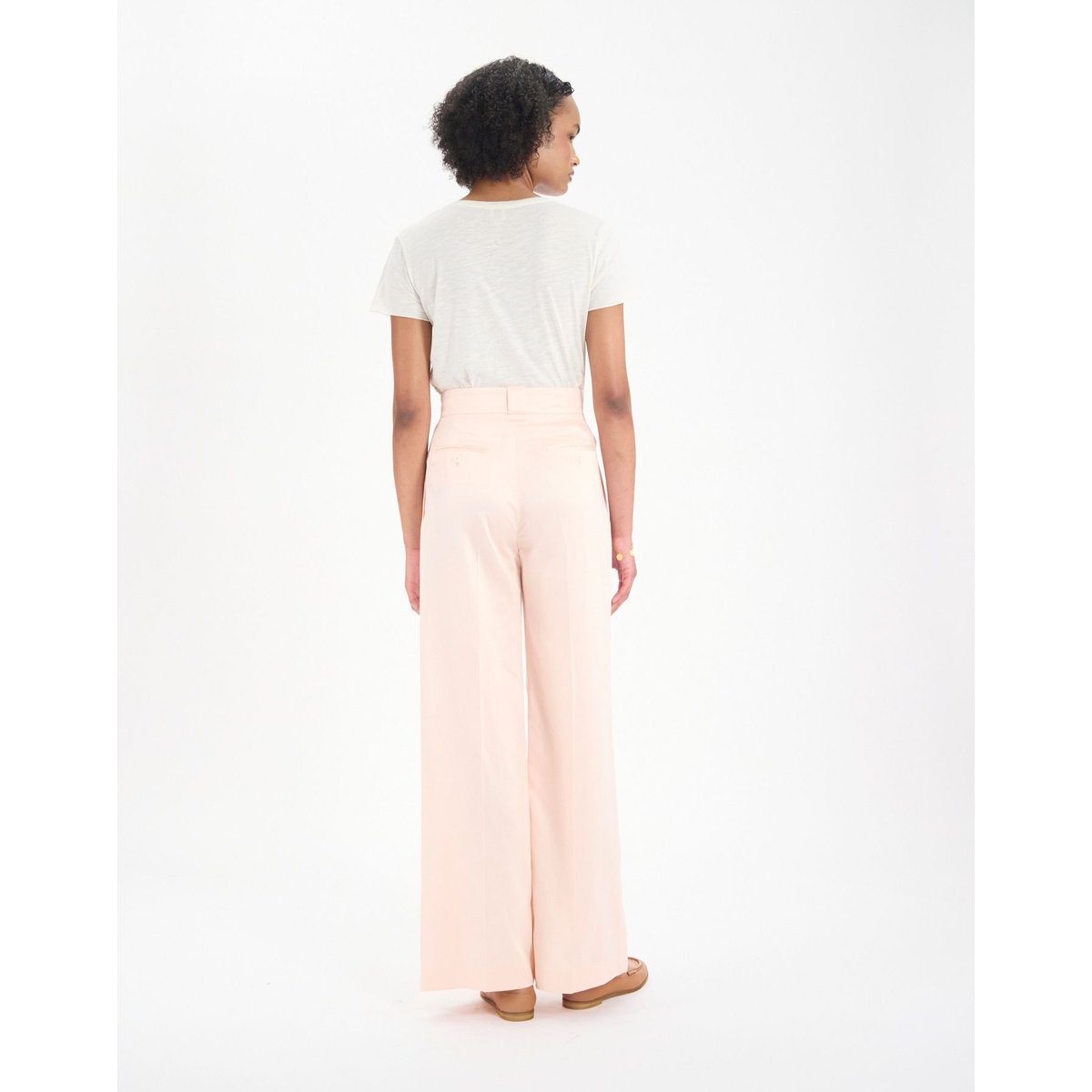 Pantalon Marlène en viscose et lin rose pâle pink, INES DE LA FRESSANGE PARIS