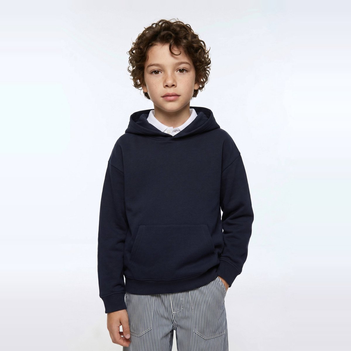 Sweat uni à capuche en coton BIO GOTS marine, MONOPRIX