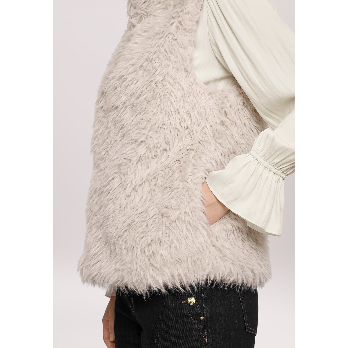 Veste imitation fourrure à poches extérieures gris, CARTOON