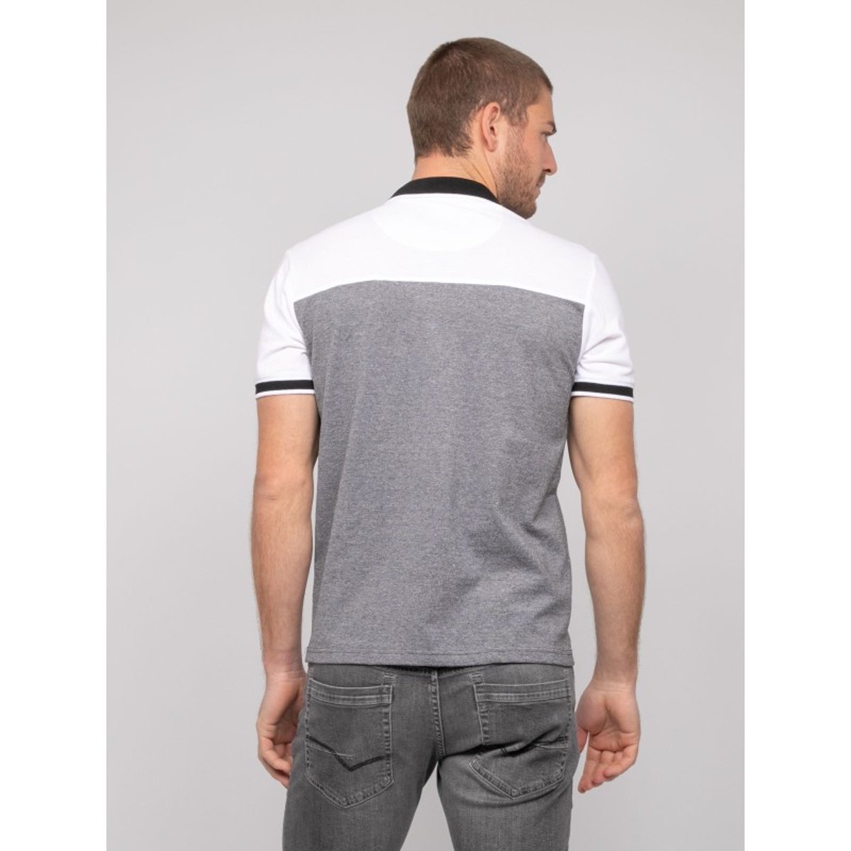 Polo Manches Courtes Coton Bicolore Poplino blanc, RITCHIE