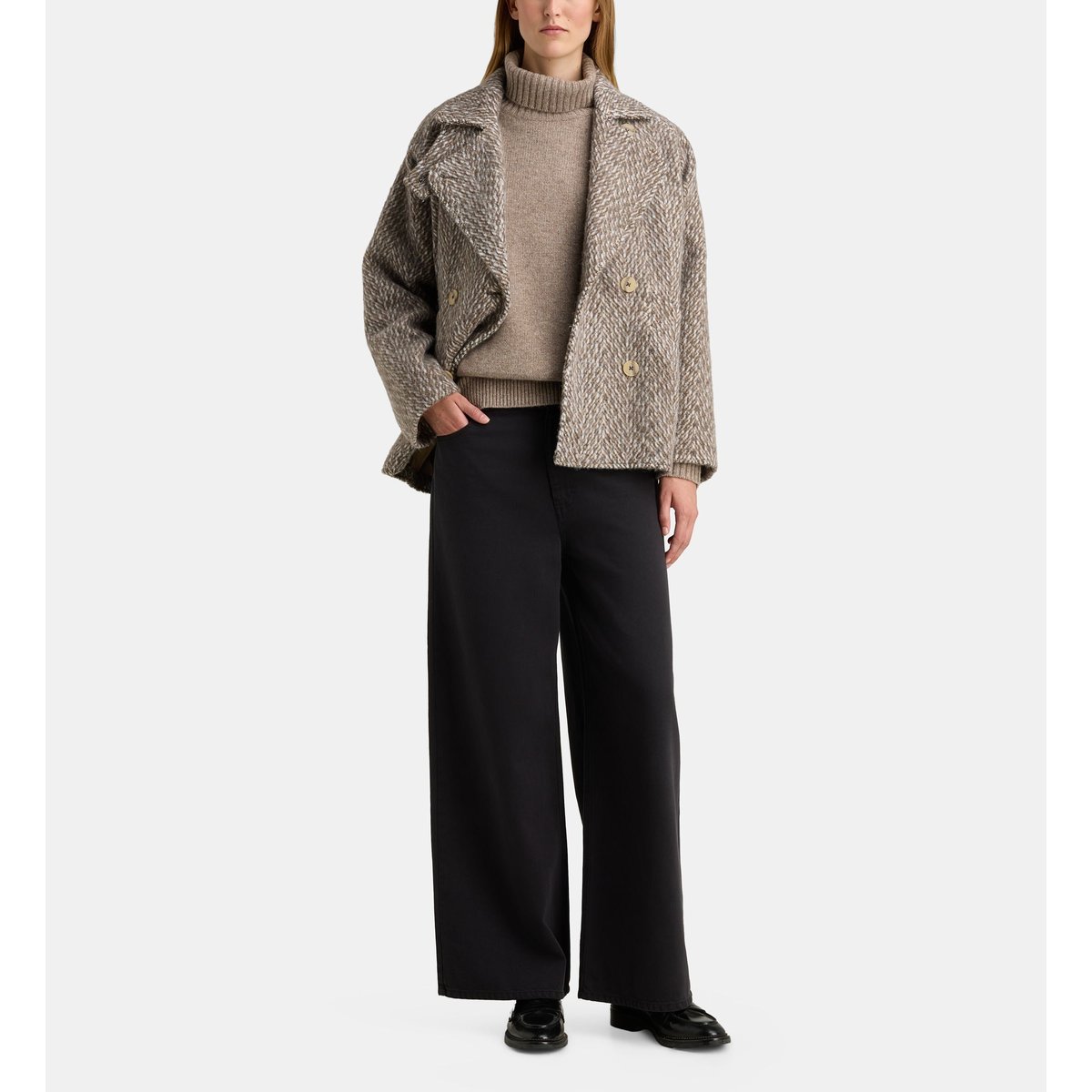 Manteau court turner chev lainé beige et marron, GALERIES LAFAYETTE