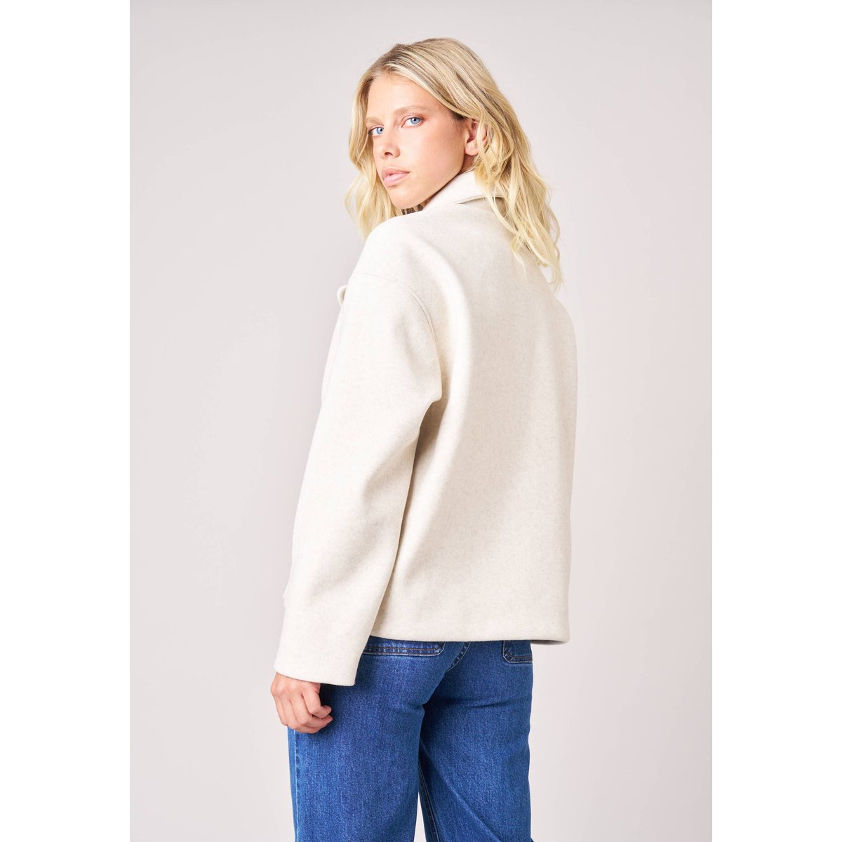 Manteau court femme col tailleur LEONORA cream, DEELUXE