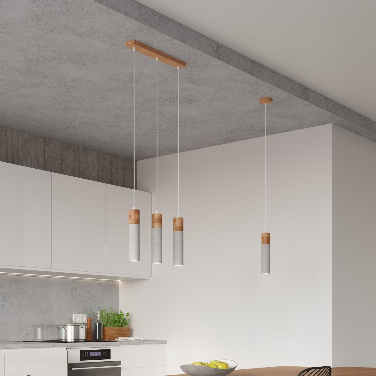 Suspension Béton Gris/Bois Naturel GU10 2 Zane gris, EDEN