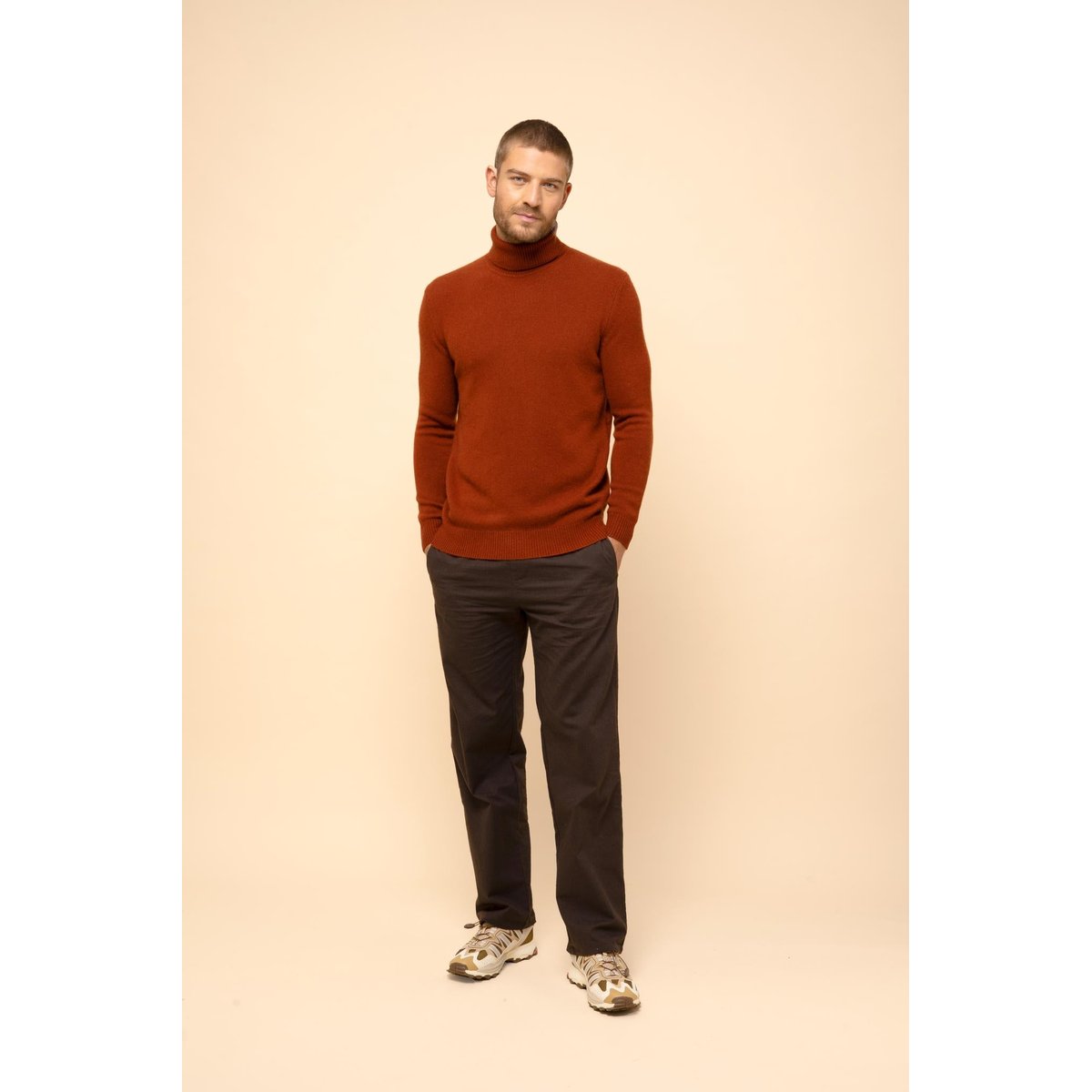 Pull Col Roulé 4 Fils Écureuil Sacha marron, JUST CASHMERE