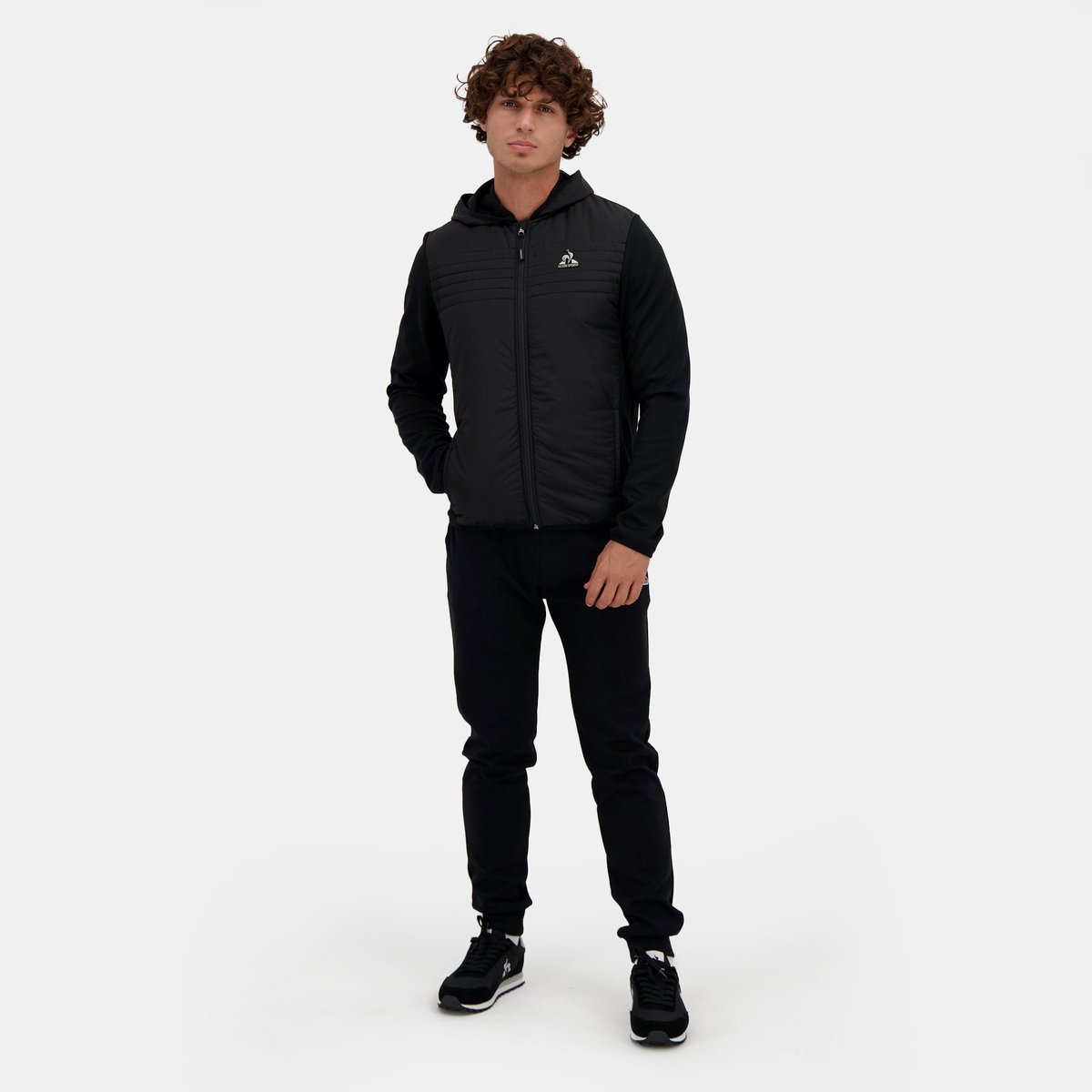 Veste hybride zippée à capuche noir, LE COQ SPORTIF
