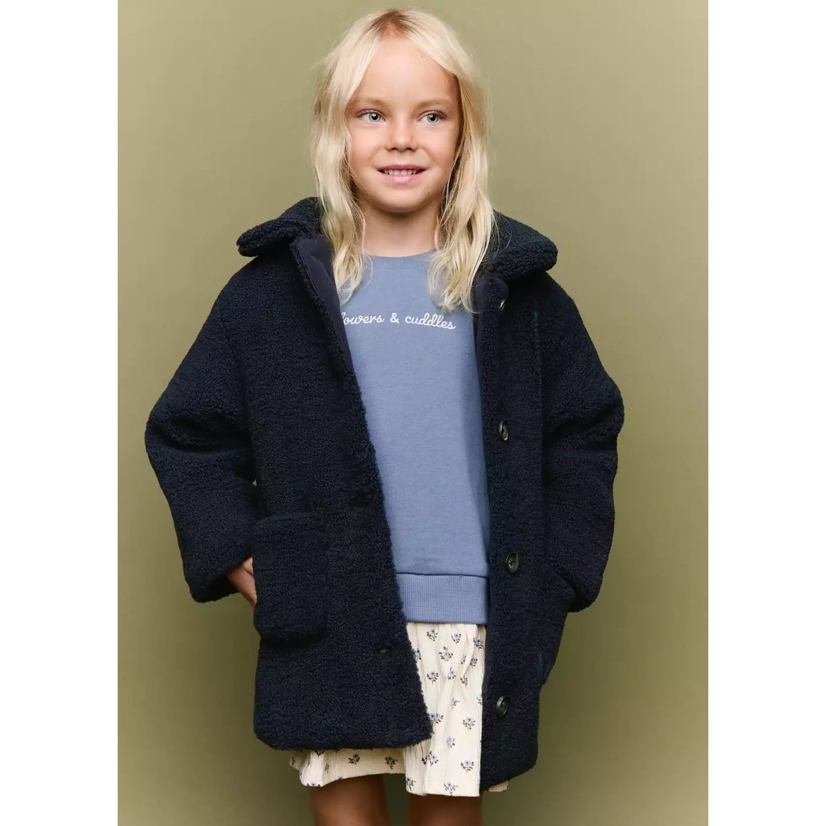 Manteau long en imitation mouton bleu marine, MANGO BABY