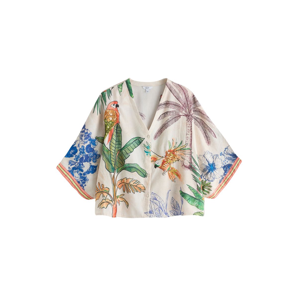 Haut boutonné brodé crème/bleu marine, NEXT
