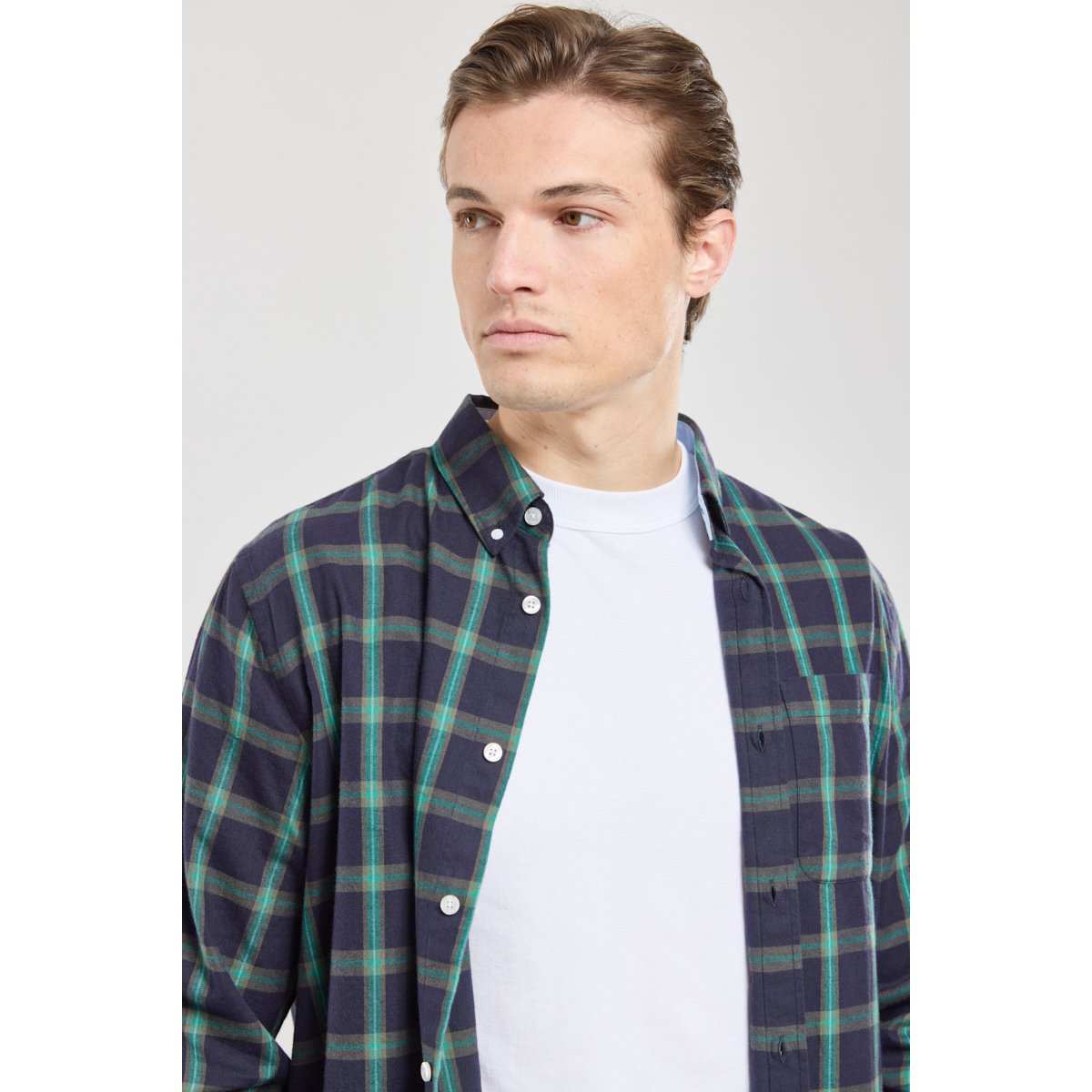 Chemise à carreaux coupe confort en coton carreaux marine deep/aquag, ARMOR-LUX