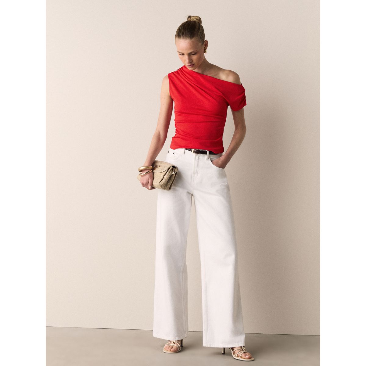 Haut sans manches drapé asymétrique rouge, NEXT