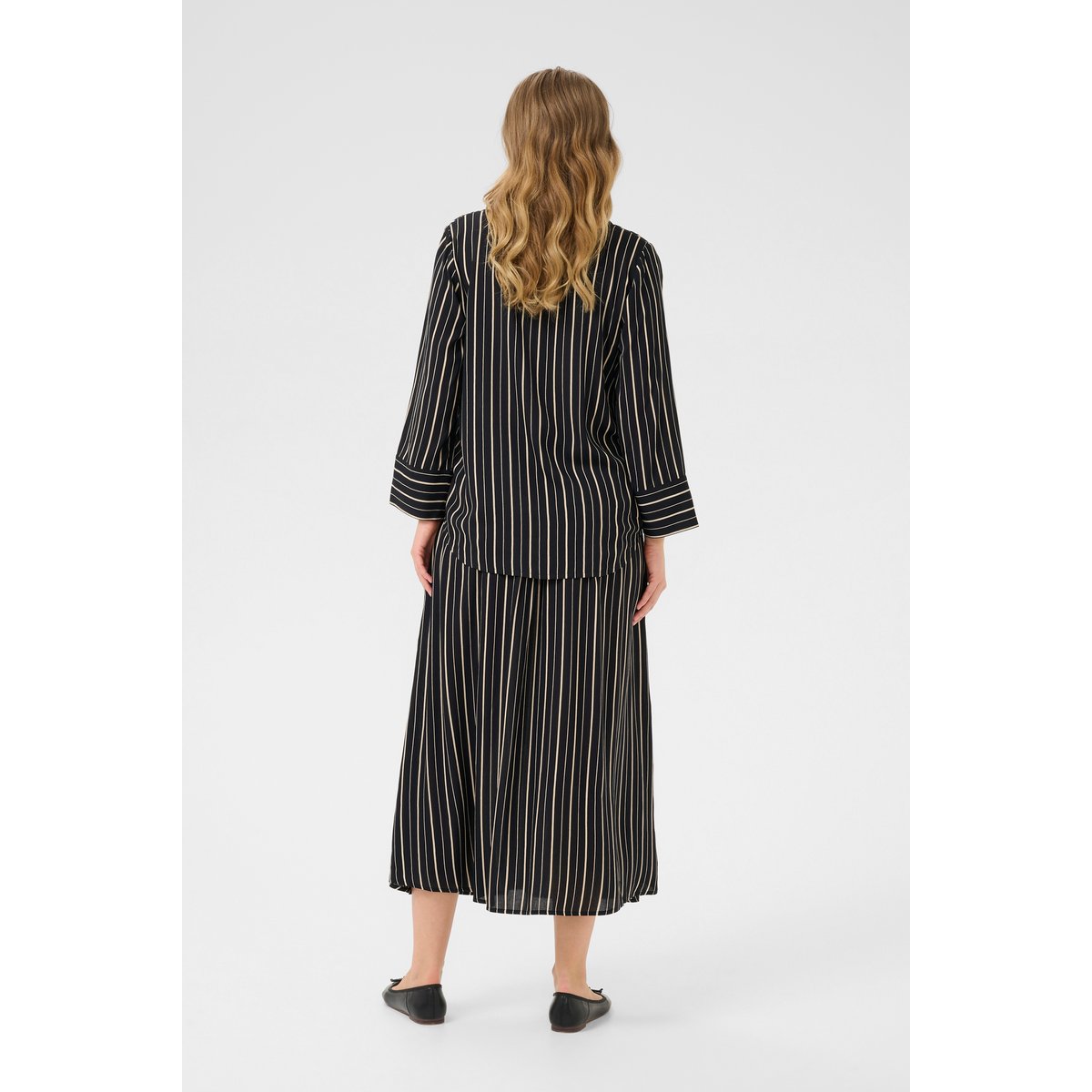 Long sleeved shirt noir/poudre rayé, KAFFE