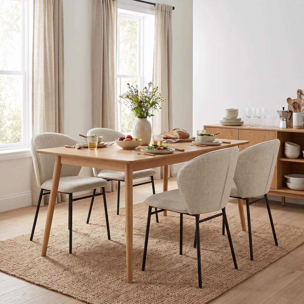 Chaise de salle à manger Tissu aspect lin crème, HOMCOM