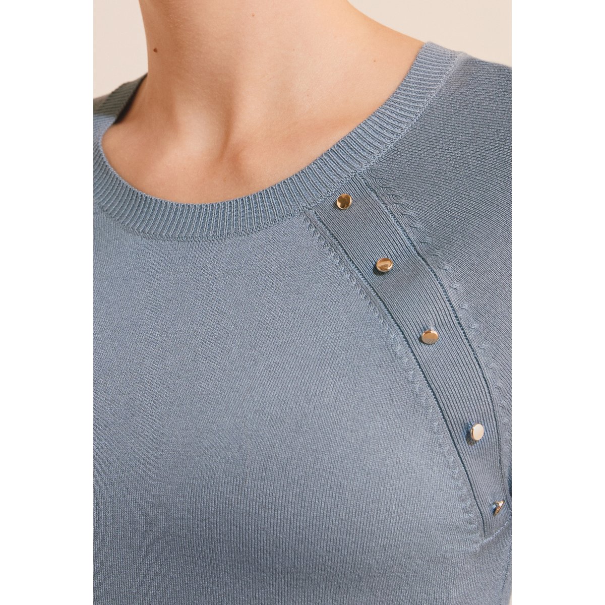Pull manches mi-longues à col rond SAMI bleu, ETAM