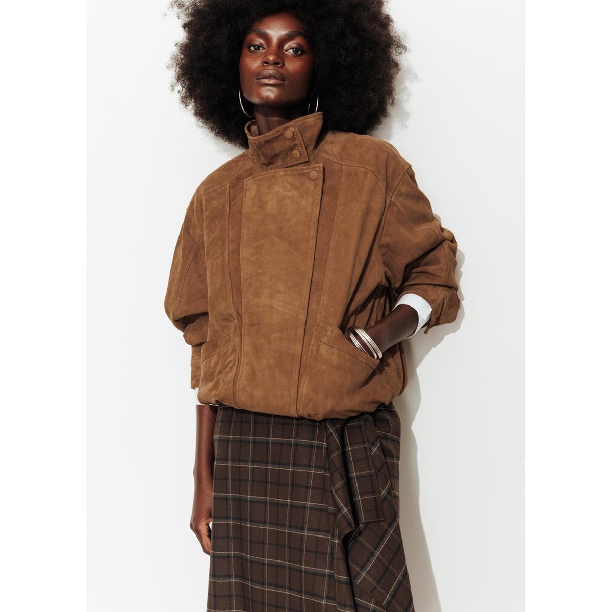Blouson 100% cuir suédé camel, PROMOD