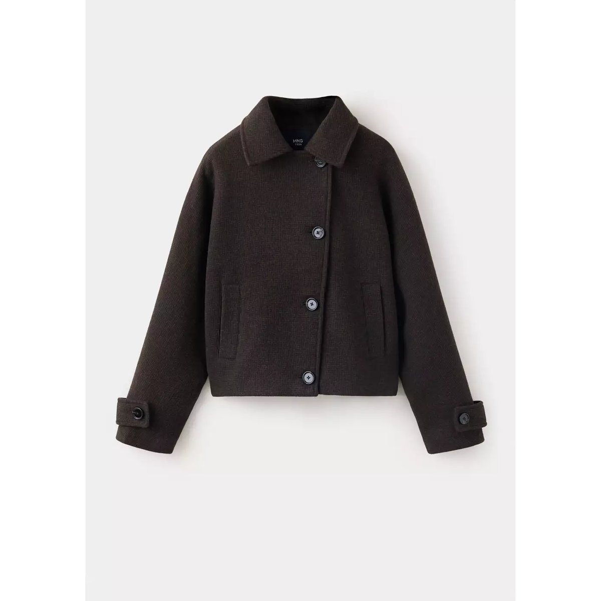 Manteau croisé laine chocolat, MANGO TEEN