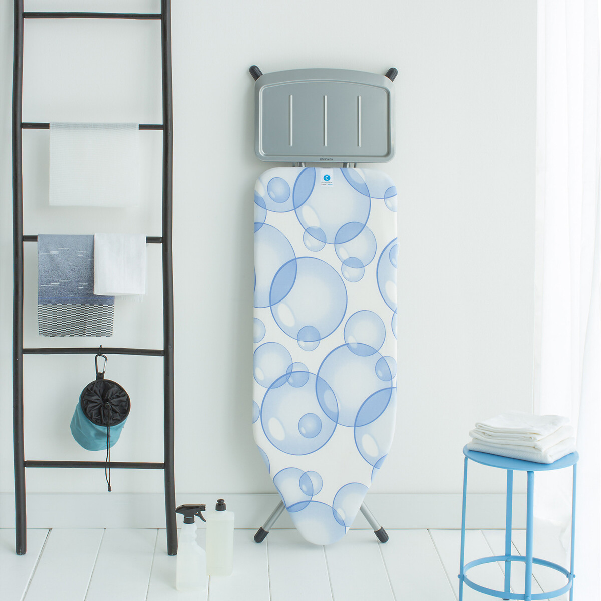 Ironing Board C, 124x45cm with Solid Steam Unit Holder, Perfect Flow blue/white, BRABANTIA