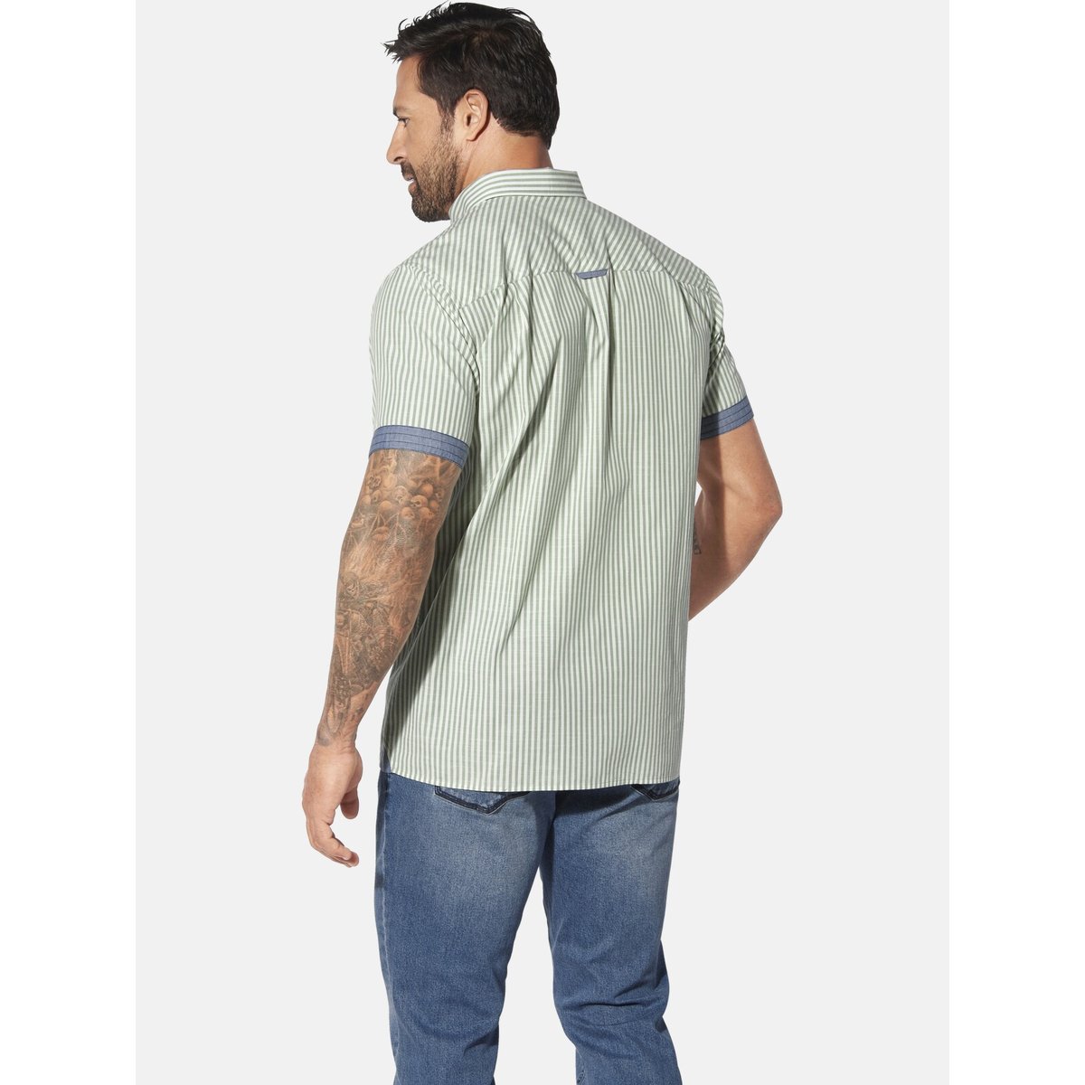 Chemise à manches courtes ODHELD vert rayé, JAN VANDERSTORM