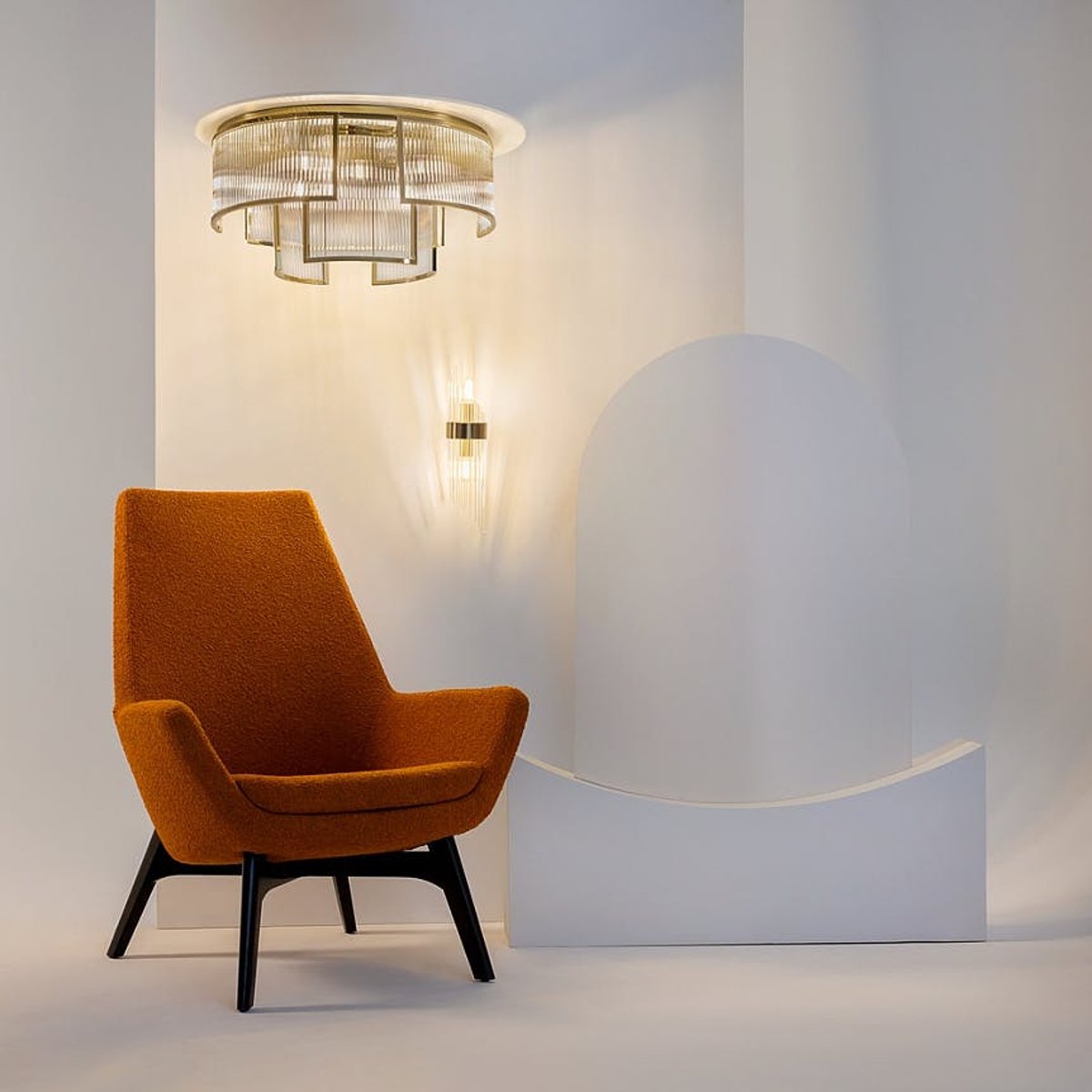 Plafonnier Art Déco verre cannelé – structure dorée ELMA doré, PIER IMPORT