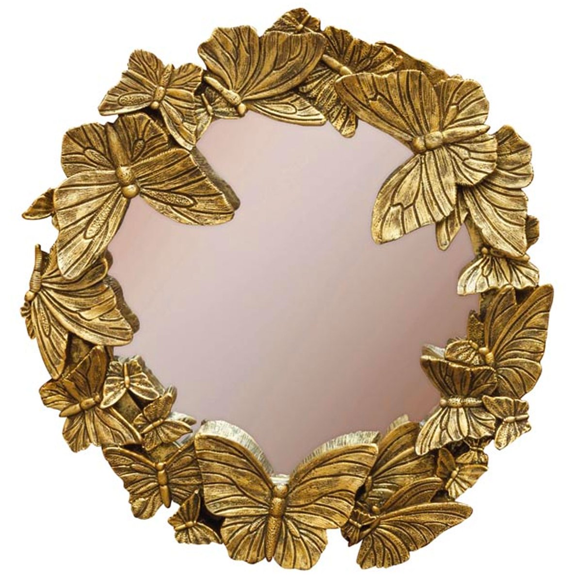 Miroir rond résine dorée papillons 29x29cm doré, WADIGA