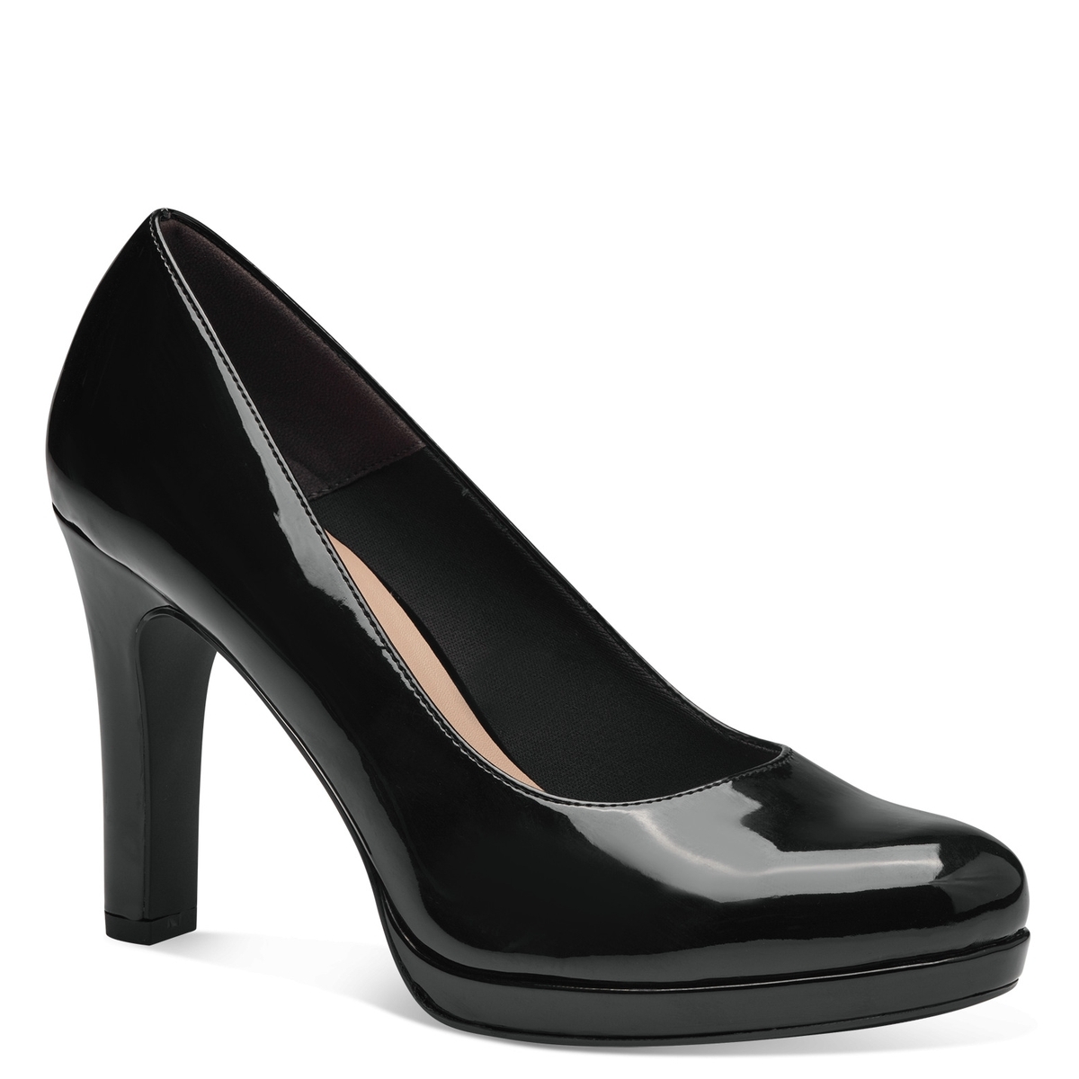 Escarpin talon bloc noir laque, TAMARIS