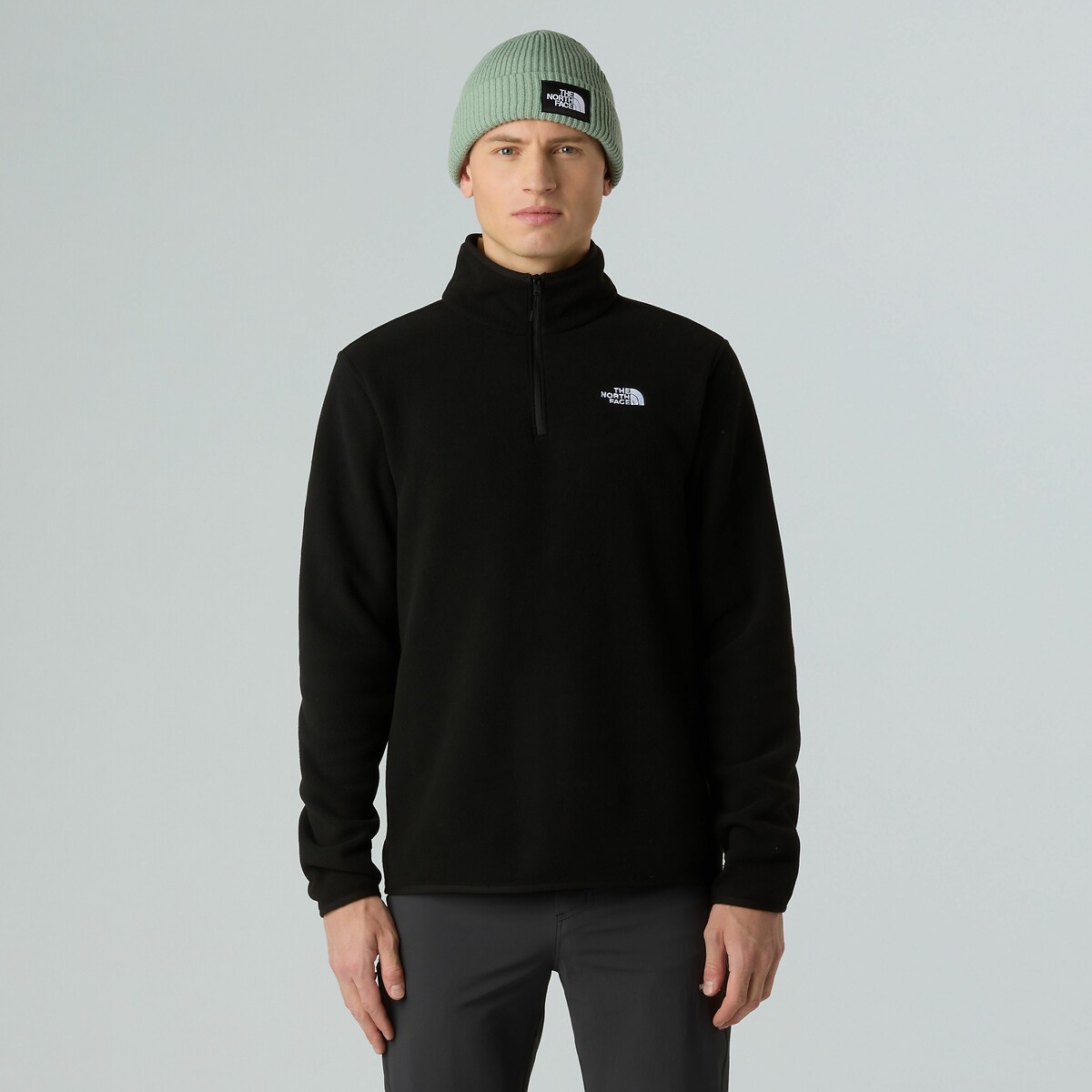Sweat polaire demi zippé col montant logo noir, THE NORTH FACE
