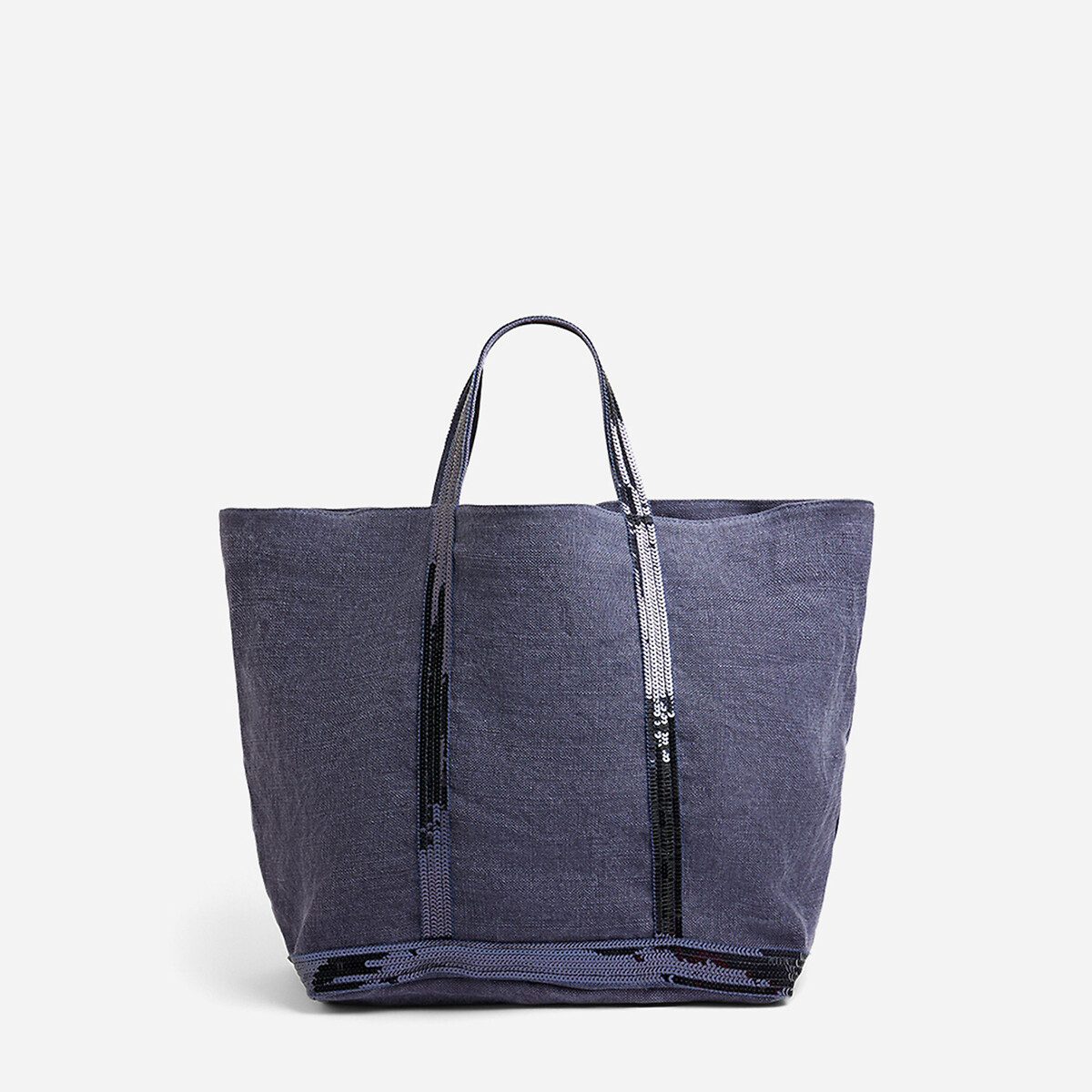 Linen Large Tote Bag with Sequin Trim denim blue , VANESSA BRUNO