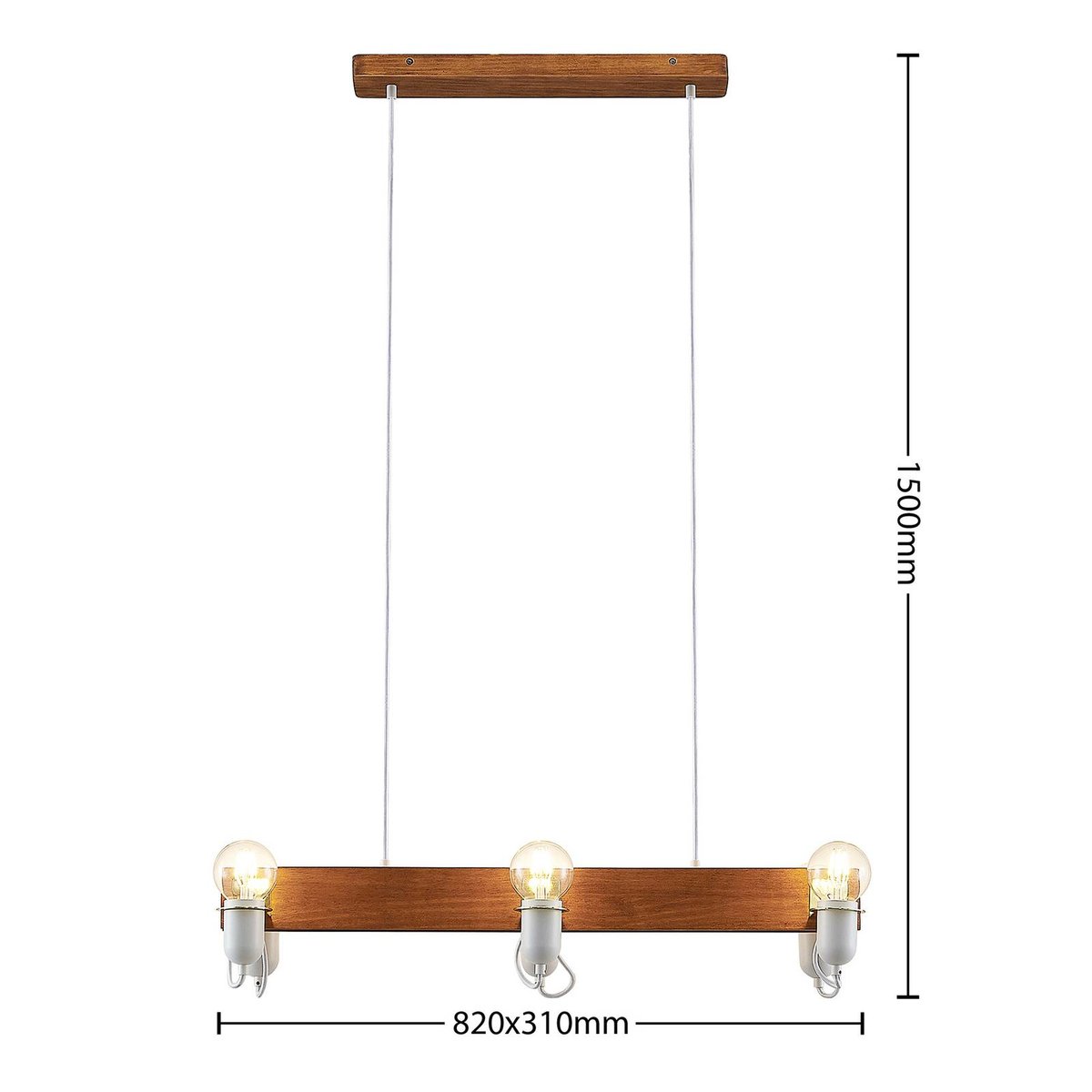 Suspension en bois scandinave, Becky bois ancien, blanc, laiton poli, LUCANDE