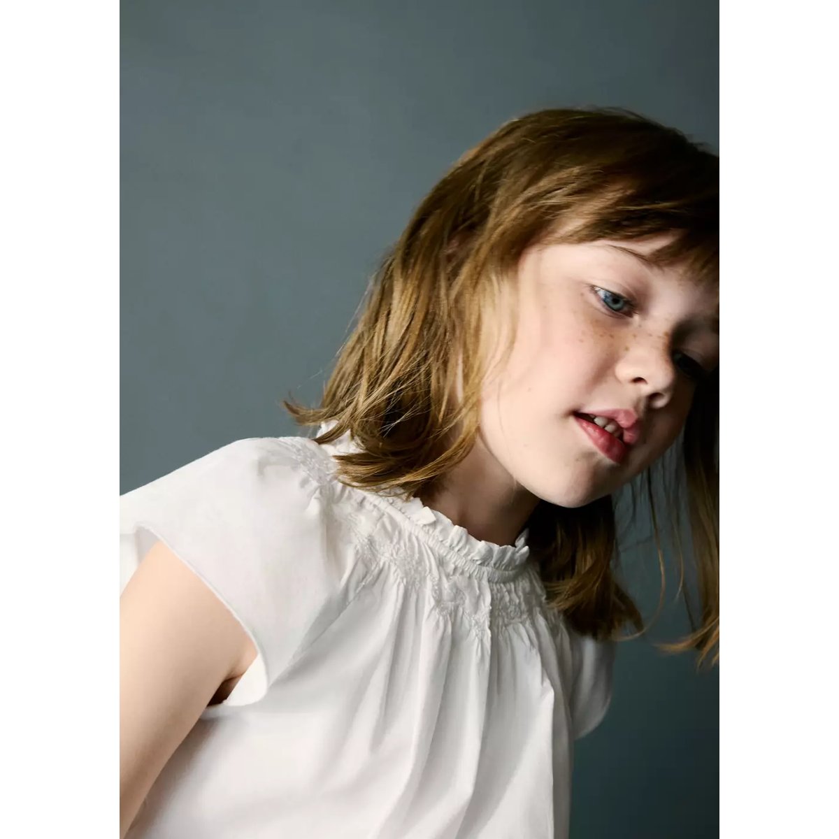 Blouse en coton à bas bouffant blanc, MANGO BABY