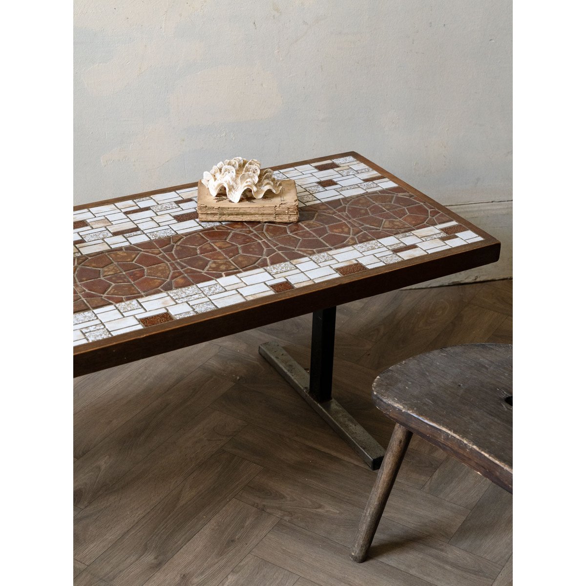 Table basse en céramique et bois Donna N°1046 - Bon état marron, DEBONGOUT