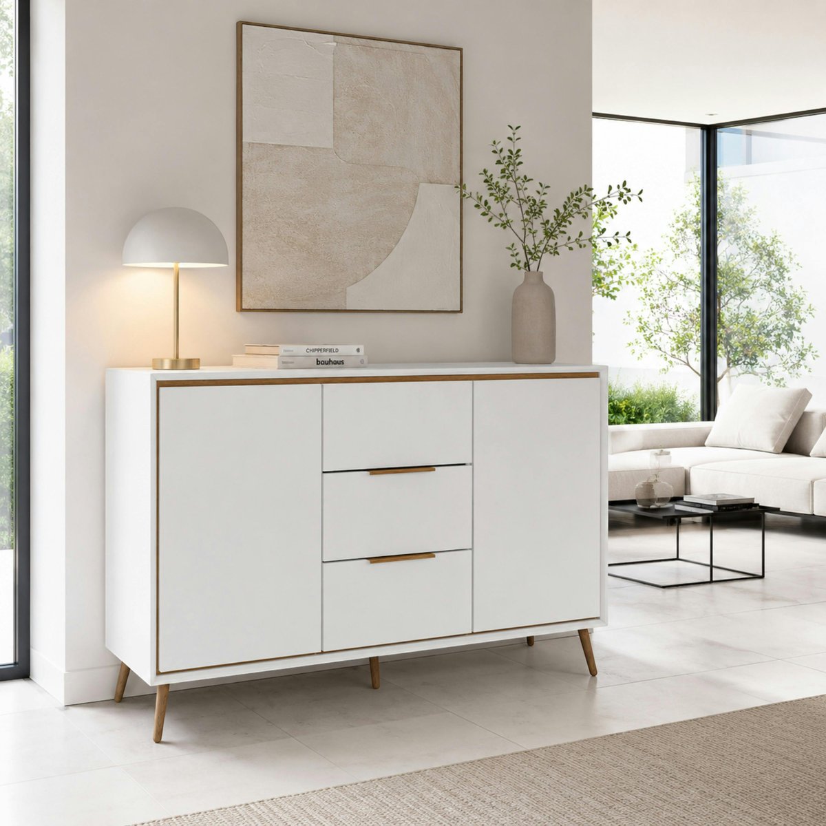 Buffet blanc moderne 2 portes 3 tiroirs AVIO blanc, PIER IMPORT