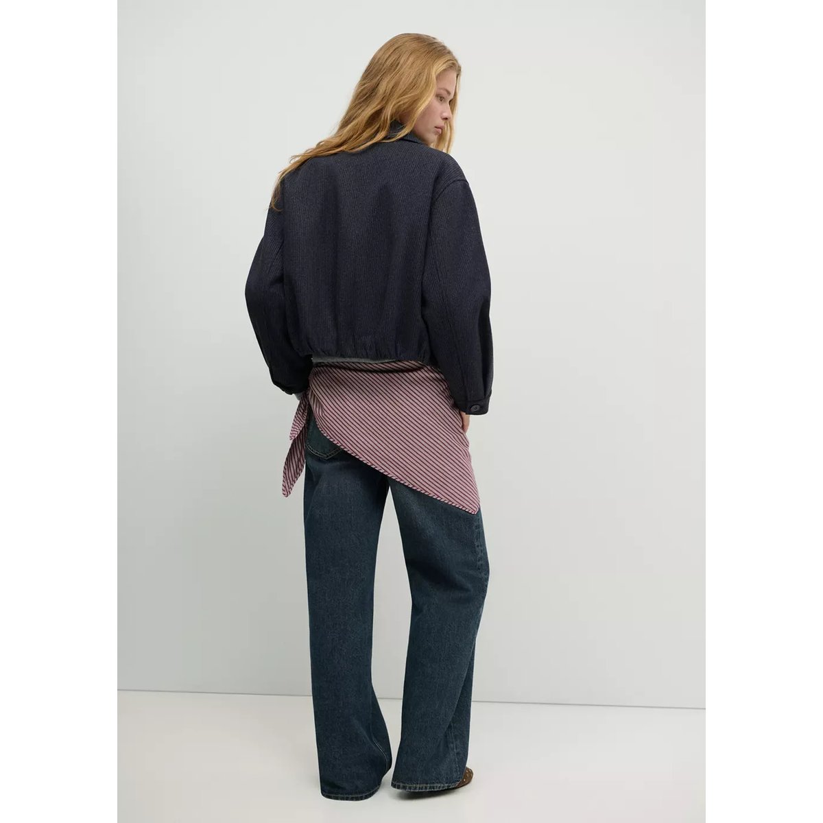 Manteau drap de laine rayé bleu marine, MANGO TEEN