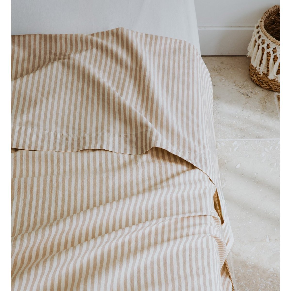 Drap plat 1 personne Percale de Coton Bio RAYÉ rayé ambre, KADOLIS