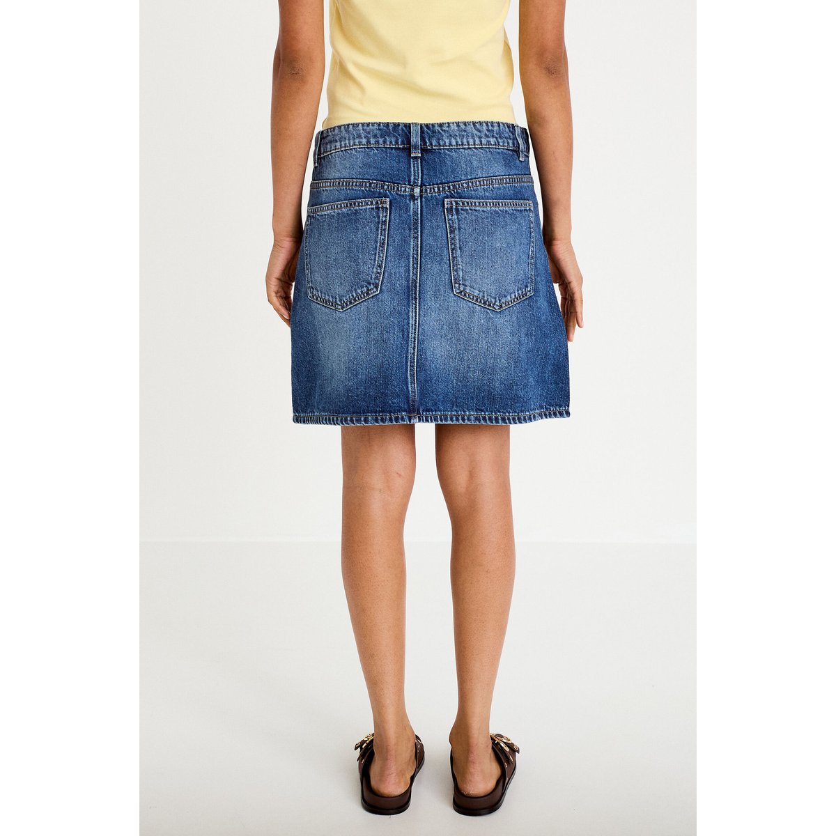 Jupe droite courte en jean denim stone, CACHE CACHE