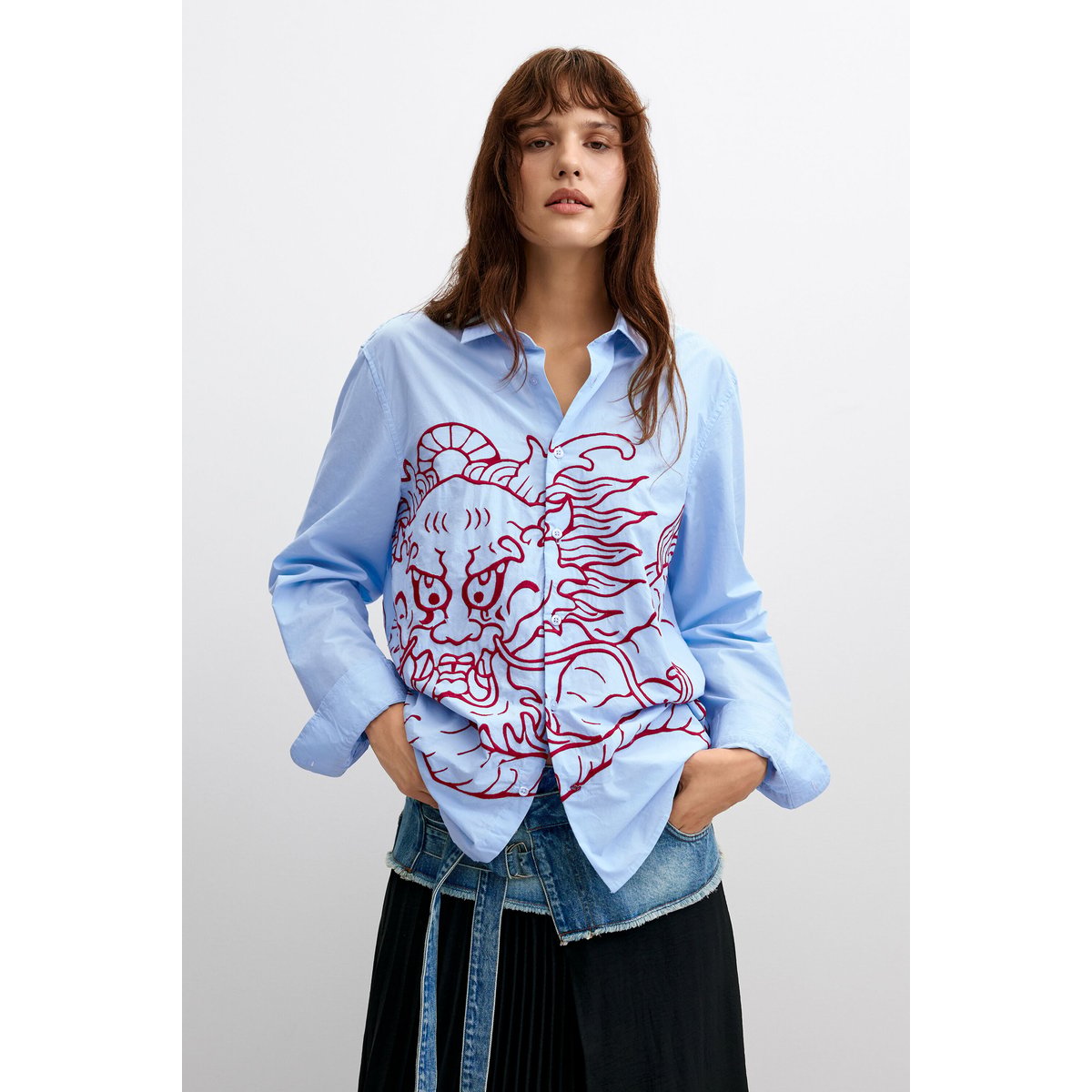 Chemise brodée dragon bleu, DESIGUAL